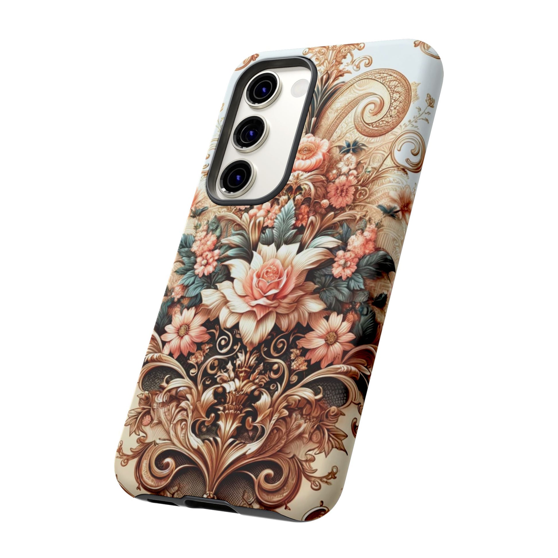 Gold Design Luxury Phone Tough Case Floral Elegant Durable Stylish for Modern Devices iPhone 17, 16, 15, Samsung iPhone Samsung Accessory Gift for Her