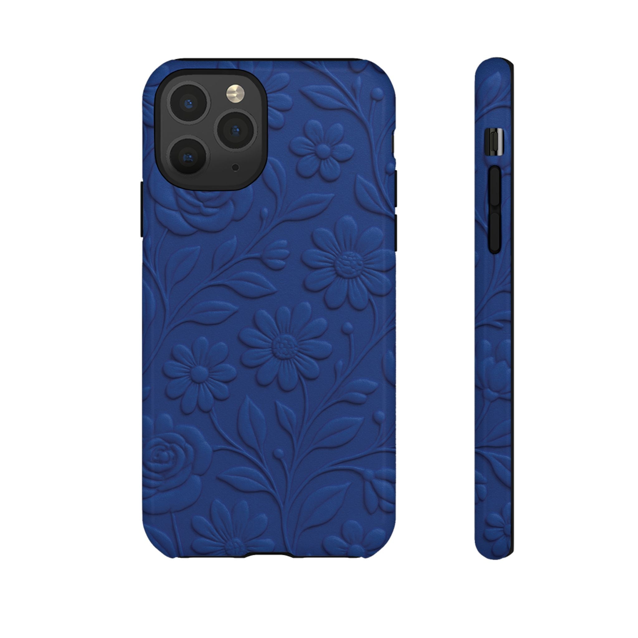 3D Illusion Floral Cobalt Blue Phone Case Elegant Raised Flower Design, Seamless Textured Look, Durable & Stylish Protection for iPhone and Android Models Fits iPhone & Samsung Models