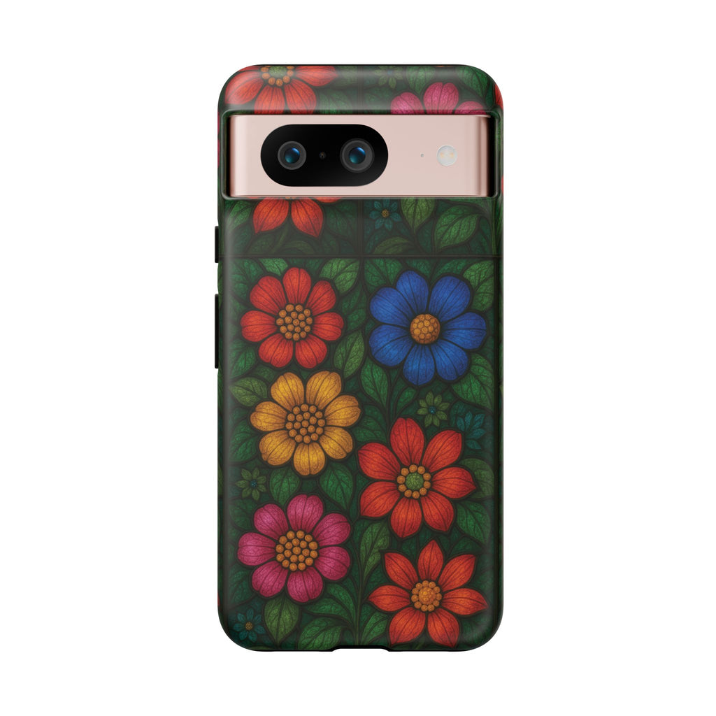 Coque de téléphone effet vitrail floral lumineux Art abstrait coloré, Étui de protection esthétique pour iPhone, Samsung et Google, Idée cadeau unique pour maman