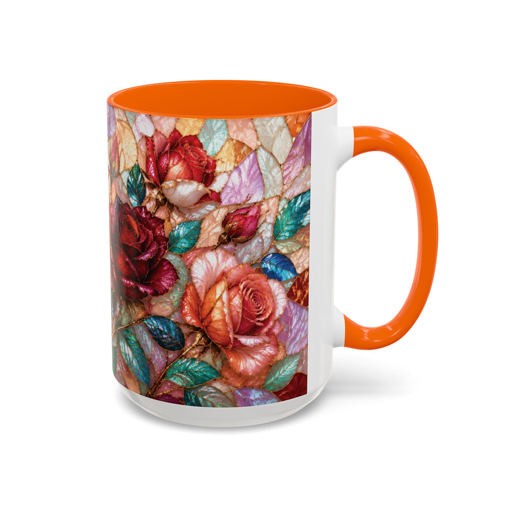 Floral Stained-Glass Accent Coffee Mug Colorful Rose Pattern (11/15 oz) Gift for Her