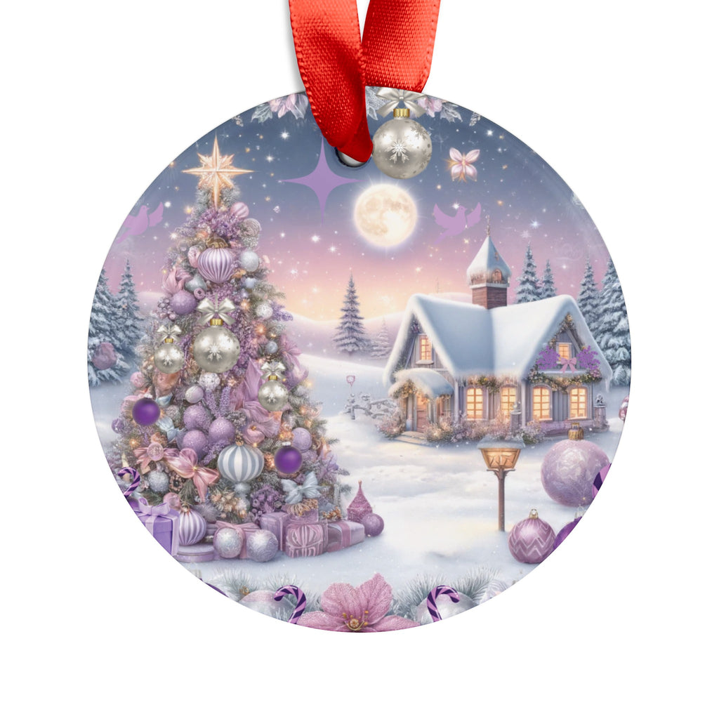 Christmas Lavender Acrylic Ornament with Ribbon Elegant and Festive Holiday Decoration Durable Holiday Keepsake | Charming Winter Design | Ideal for Tree Trimming and Gift Giving - MRSBYVALLE