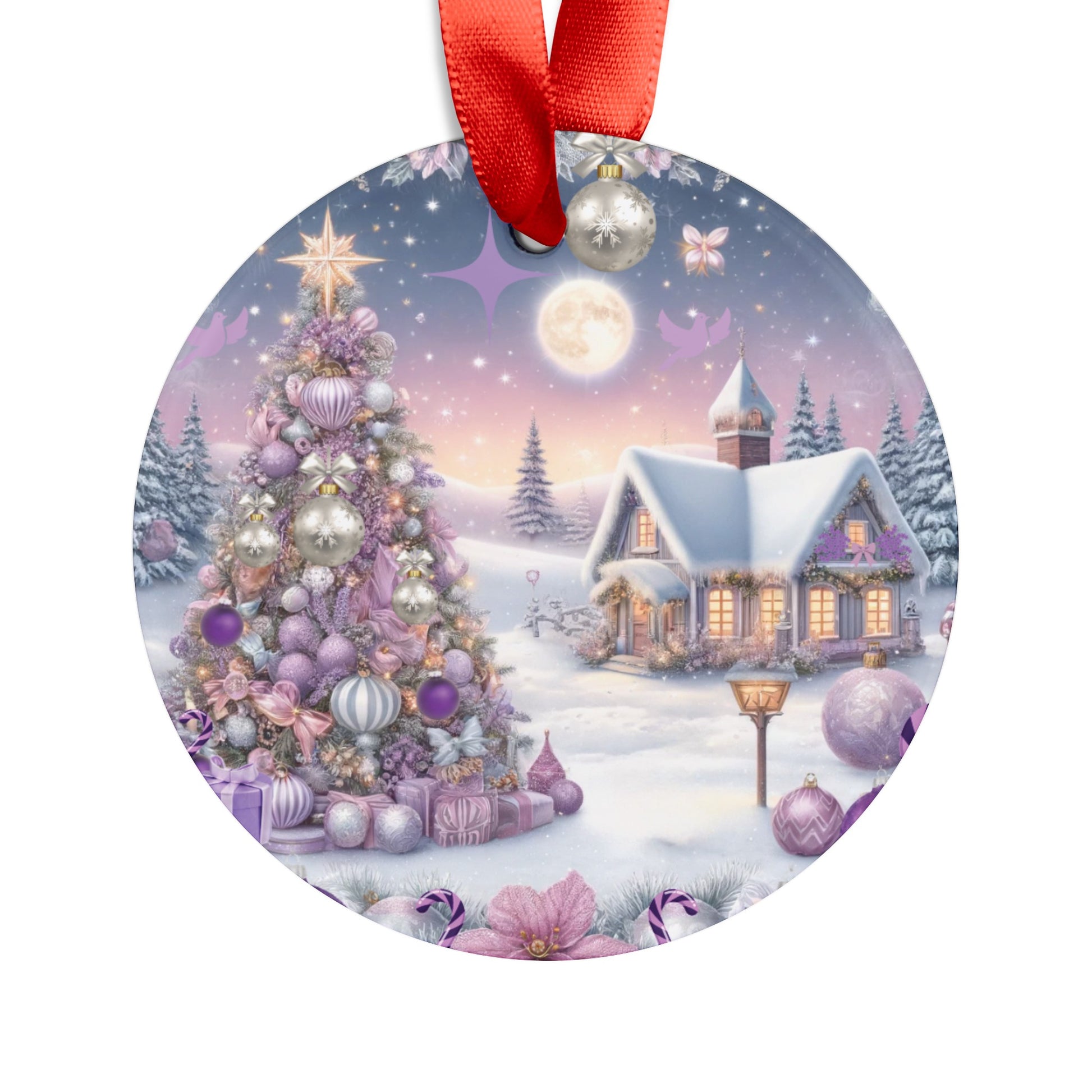 Christmas Lavender Acrylic Ornament with Ribbon Elegant and Festive Holiday Decoration Durable Holiday Keepsake | Charming Winter Design | Ideal for Tree Trimming and Gift Giving - MRSBYVALLE