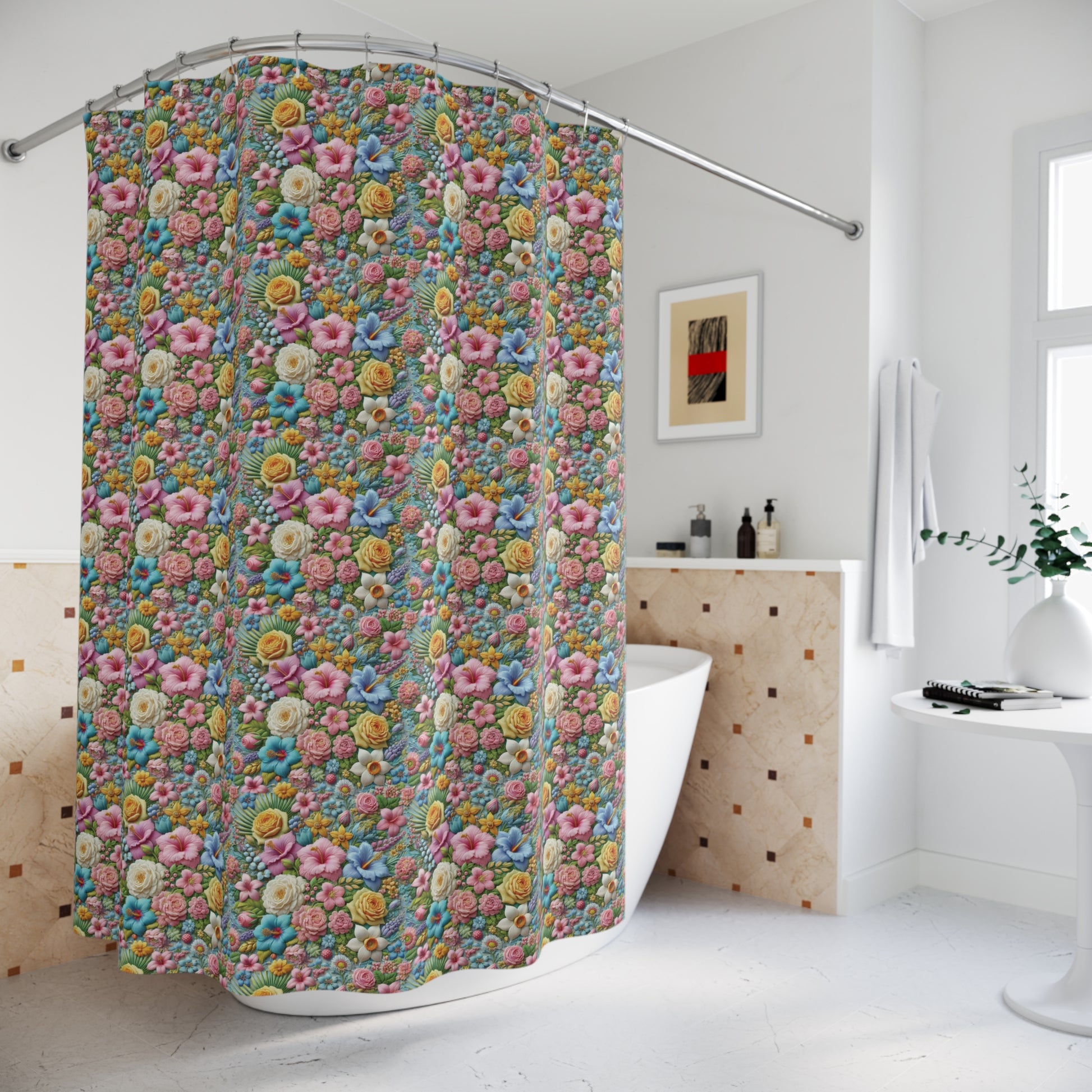 Boho Pastel Wildflower Shower Curtain 71x74 Inches, Vibrant Floral, Elegance and Charm to Your Bathroom Decor Perfect gift for Newlyweds - MRSBYVALLE