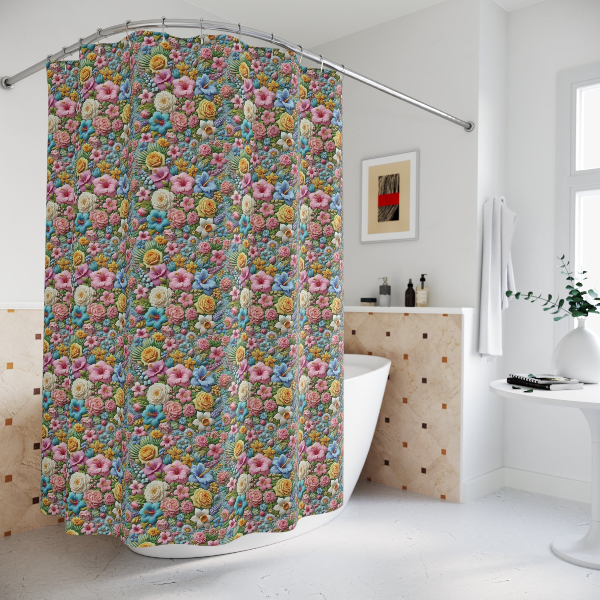 Boho Pastel Wildflower Shower Curtain 71x74 Inches, Vibrant Floral, Elegance and Charm to Your Bathroom Decor Perfect gift for Newlyweds - MRSBYVALLE