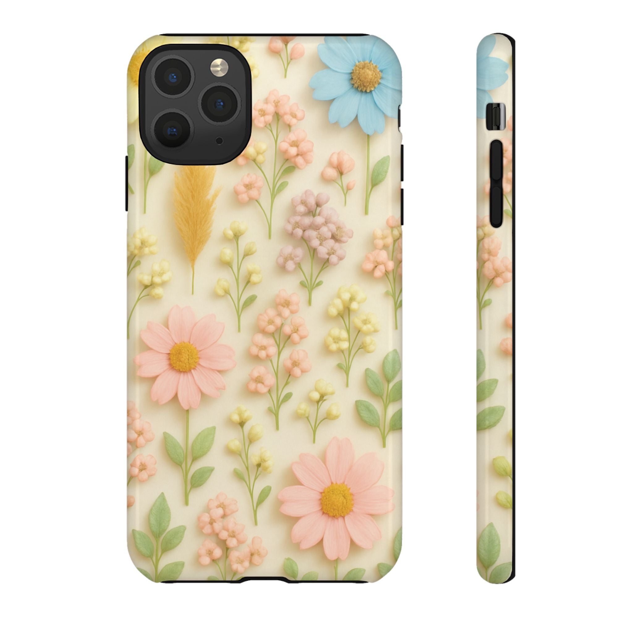 Pastel Dried Flowers Illusion Phone Case 3D Realistic Pressed Floral Design, Bright Botanical Aesthetic, Soft Nature-Inspired CoveriPhone & Galaxy