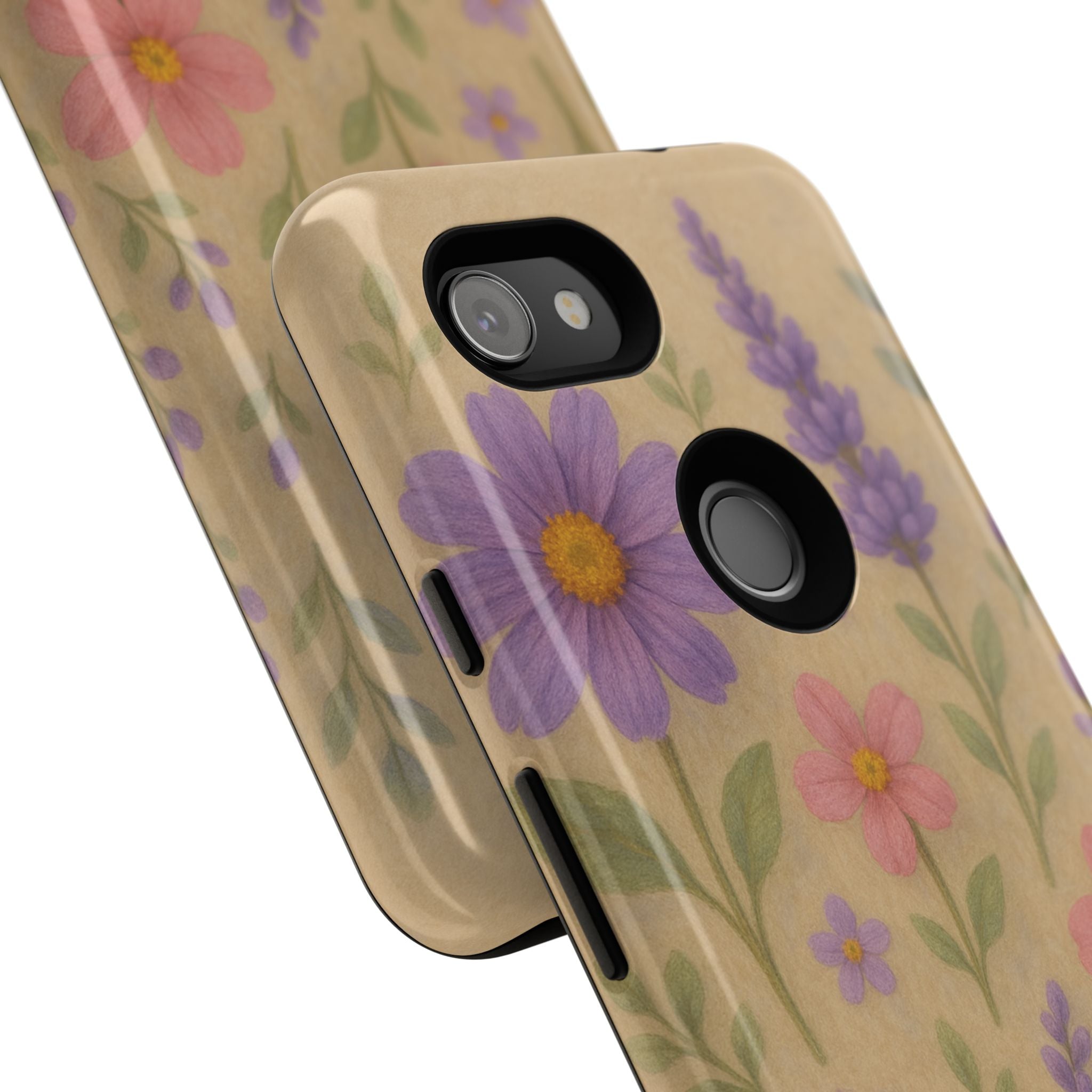 3D Illusion Wildflower Phone Case Cute Pastel Floral Design in Lavender, Pink, Mint Green – Aesthetic Protective Case for iPhone and  Android