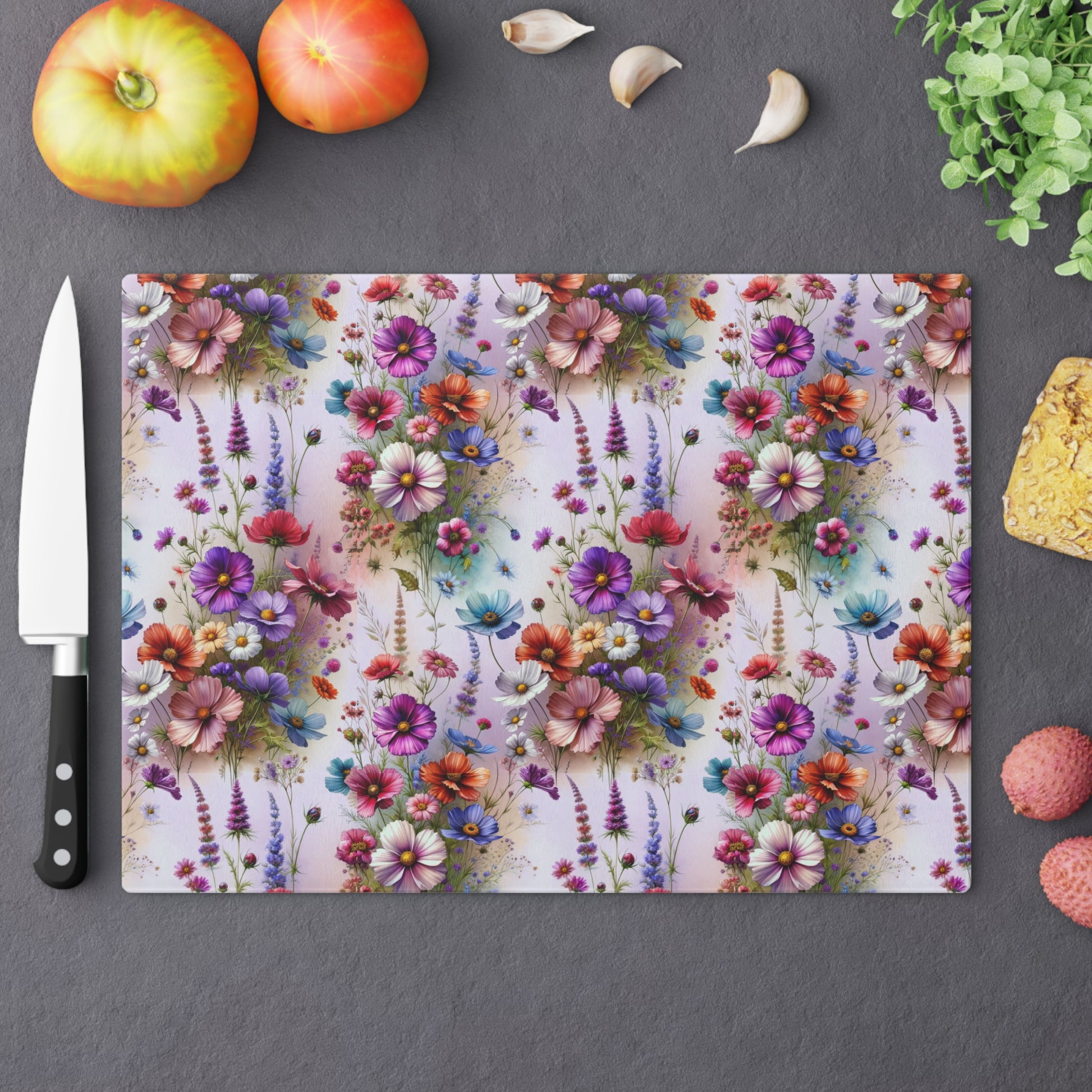 Cutting Board Floral Tempered Glass Cutting Board Durable Kitchen Decor with Elegant Flower Design, Housewarming, New House Gift - MRSBYVALLE
