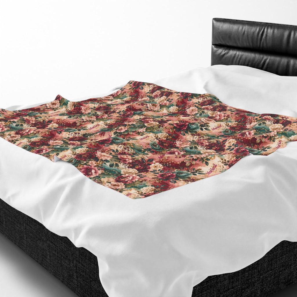 Personalized Luxury Botanical Blanket | Custom Name Velveteen Throw for Women Birthday