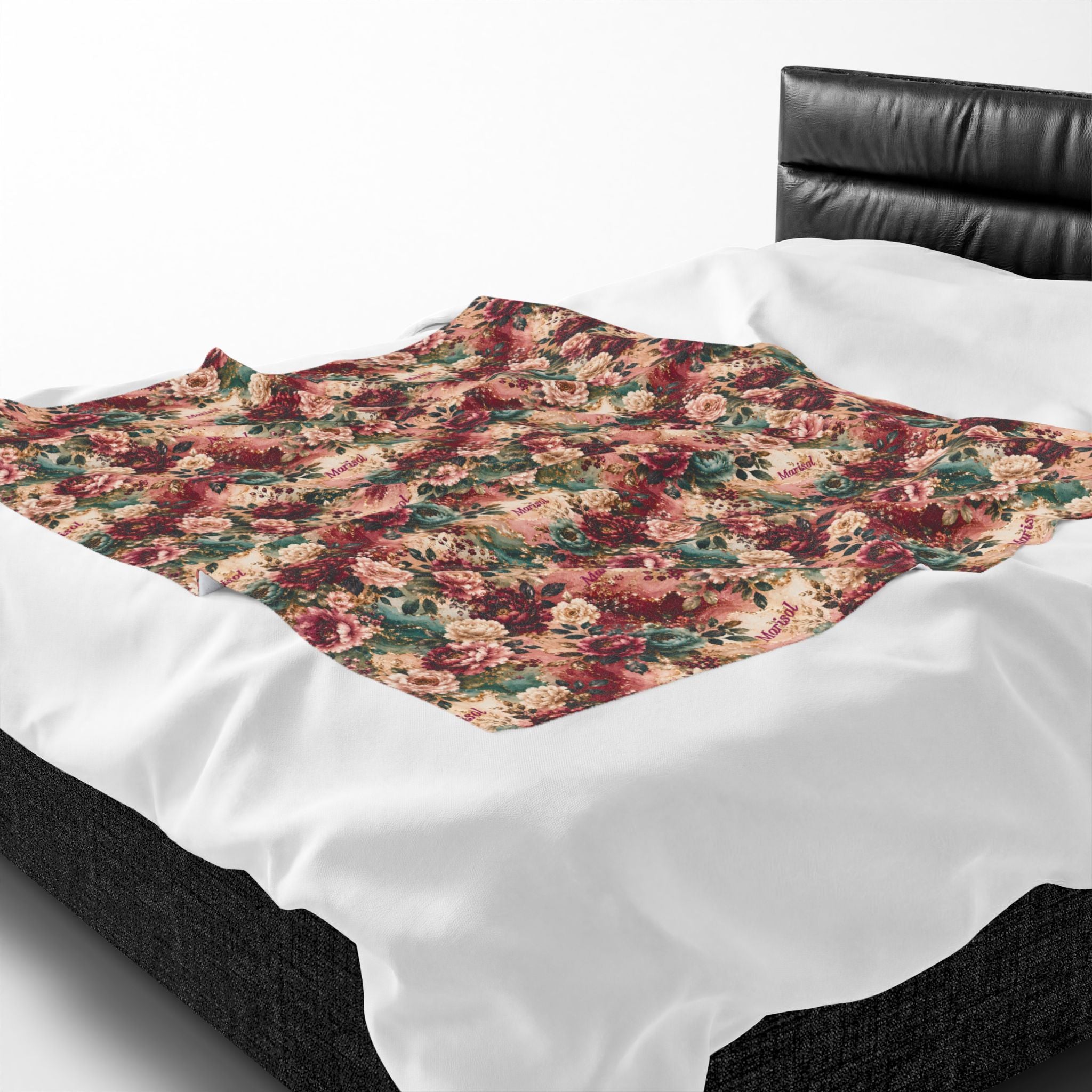 Personalized Luxury Botanical Blanket | Custom Name Velveteen Throw for Women Birthday