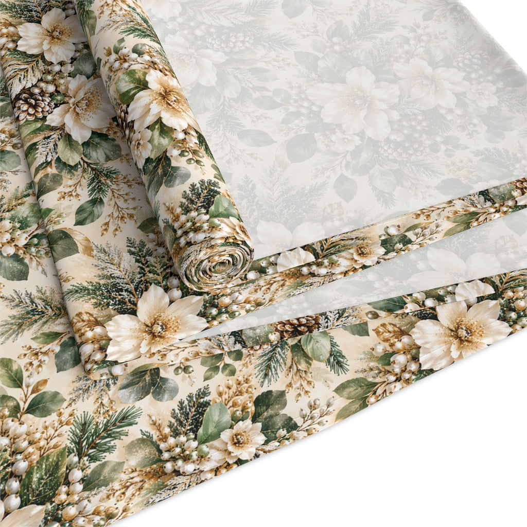 Sage Green & Champagne Floral Table Runner