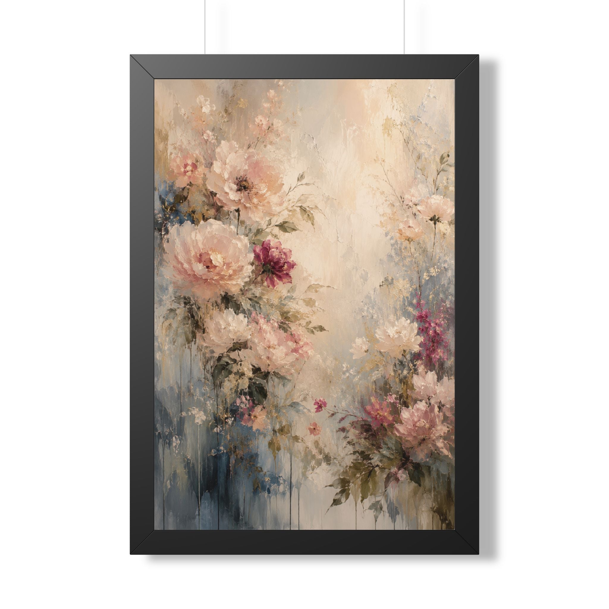 Soft Watercolor Peonies Framed Vertical Poster | Floral Wall Art