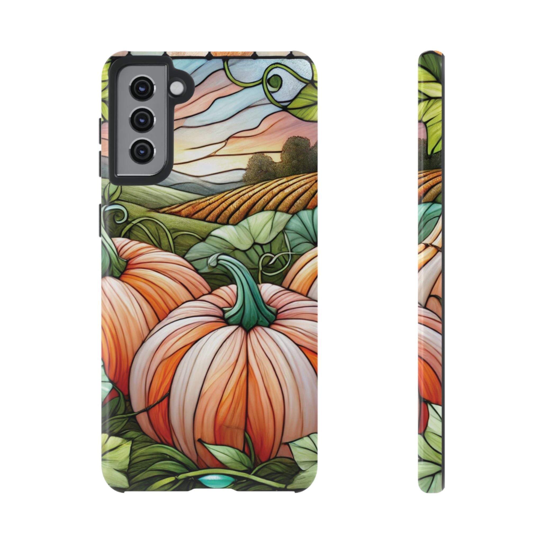 Pumpkins Phone Case Fall Faux Stained-Glass Thanksgiving Cover Pumpkin Lovers Gift for Galaxy S 24 23 22 21 Pixel 5 6 7 8 iPhone 17 , 16 15 14 13 12 Samsung iPhone Samsung Gift for Her