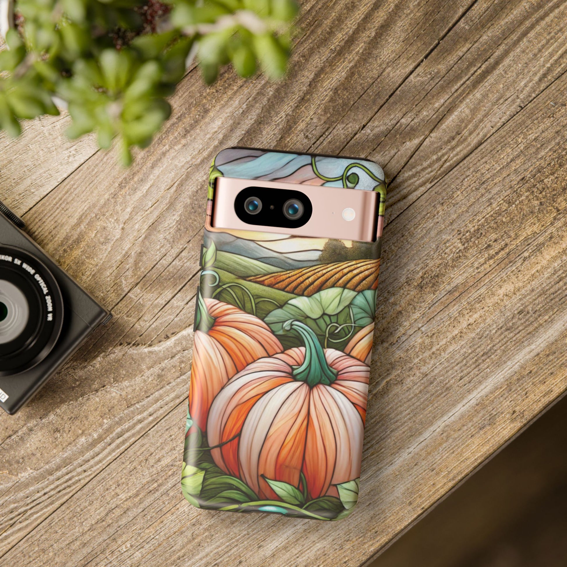 Pumpkins Phone Case Fall Faux Stained-Glass Thanksgiving Cover Pumpkin Lovers Gift for Galaxy S 24 23 22 21 Pixel 5 6 7 8 iPhone 17 , 16 15 14 13 12 Samsung iPhone Samsung Gift for Her