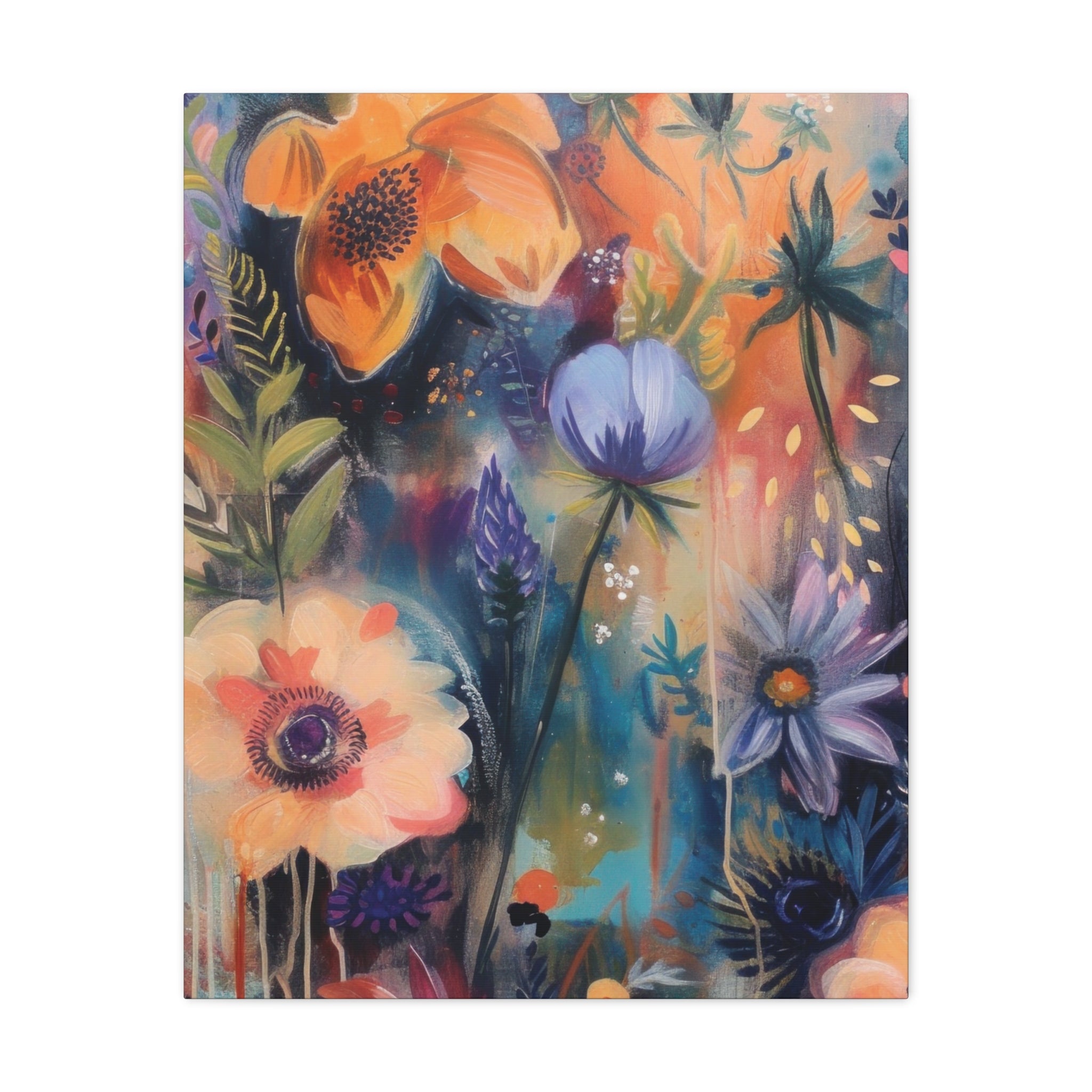 Boho Floral Wall Art Matte Canvas Stretched, Vibrant Botanical Design, Perfect for Living Room, Bedroom, or Office Decor, Adds a Stylish Touch to Any Space1.25" - MRSBYVALLE
