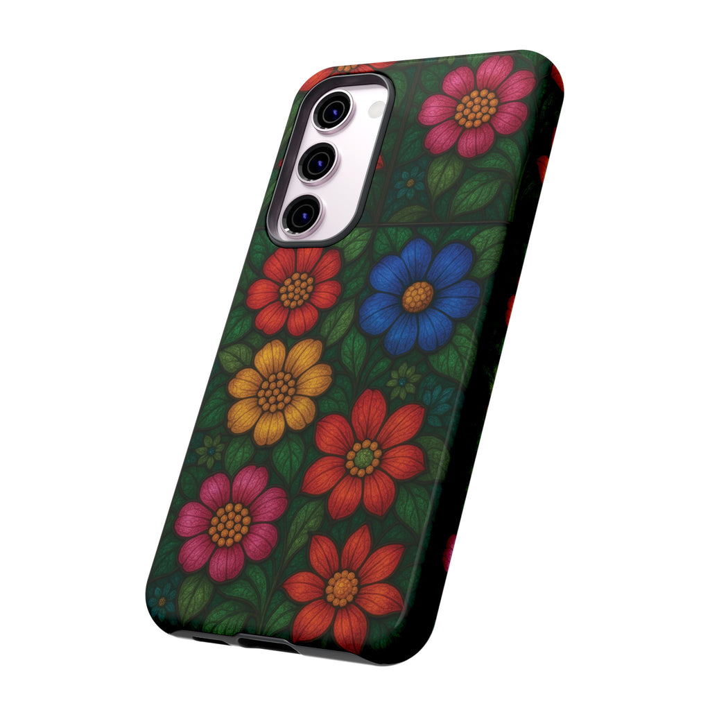 Coque de téléphone effet vitrail floral lumineux Art abstrait coloré, Étui de protection esthétique pour iPhone, Samsung et Google, Idée cadeau unique pour maman
