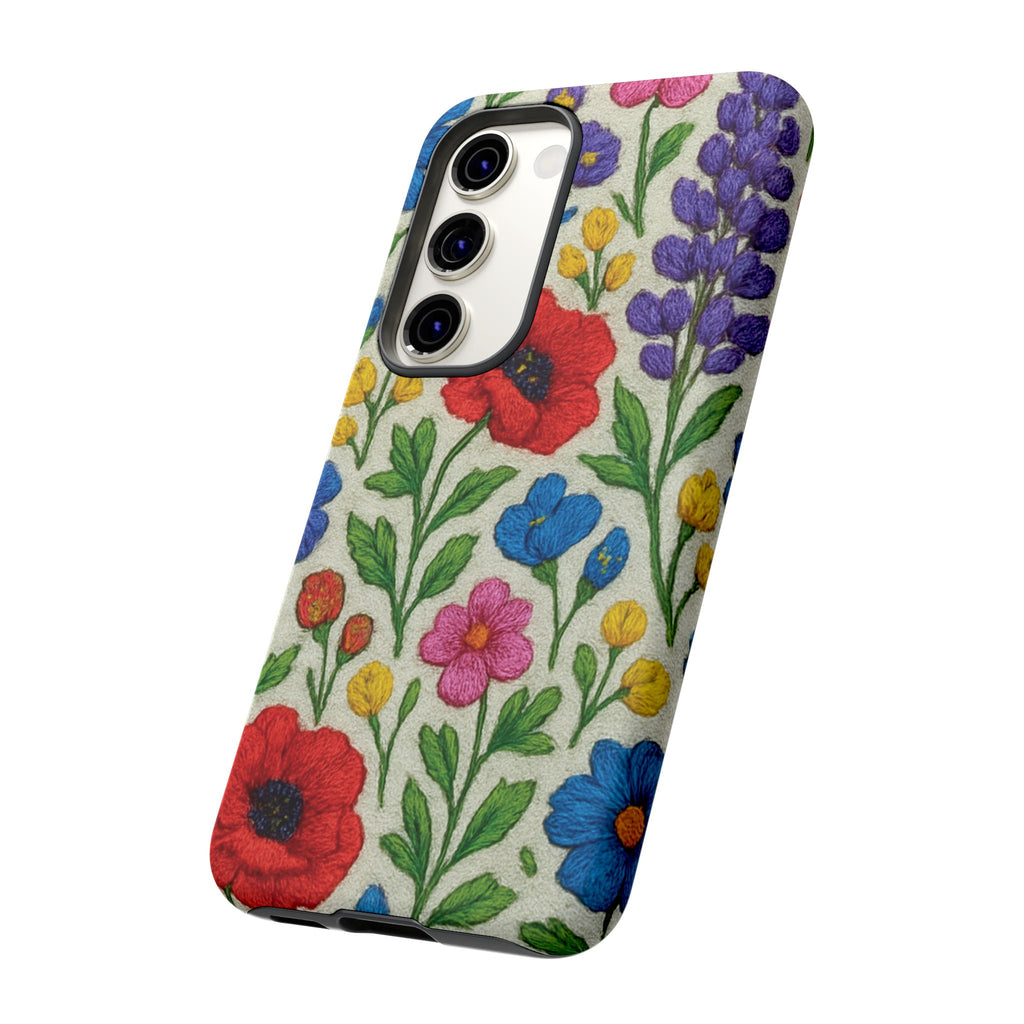 Bright 3D Illusion Wildflower Phone Case Cute Floral Design in Red, Pink, Blue – Aesthetic Protective Case for iPhone and  Android