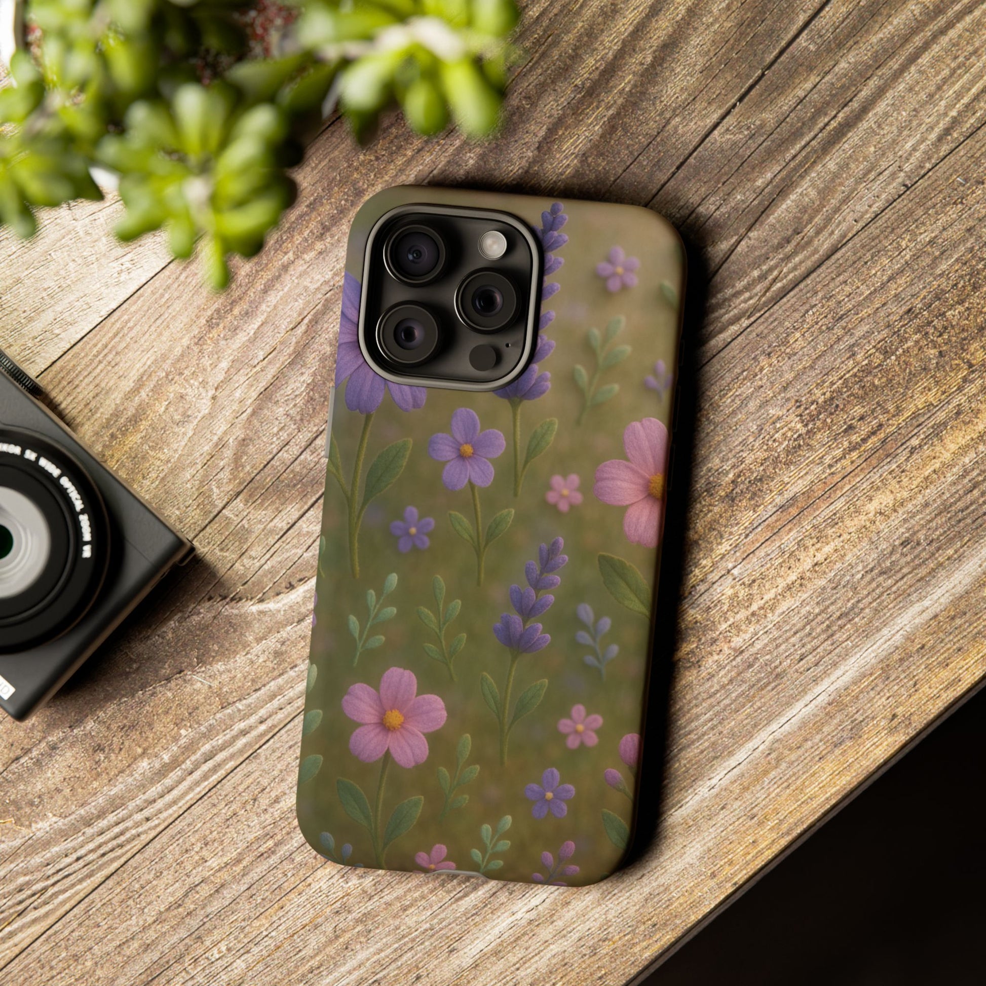Pastel Flowers 3D Illusion Wildflower Phone Case Cute Pastel Floral Design in Lavender, Pink, Mint Green Aesthetic Protective Case for iPhone and  Android