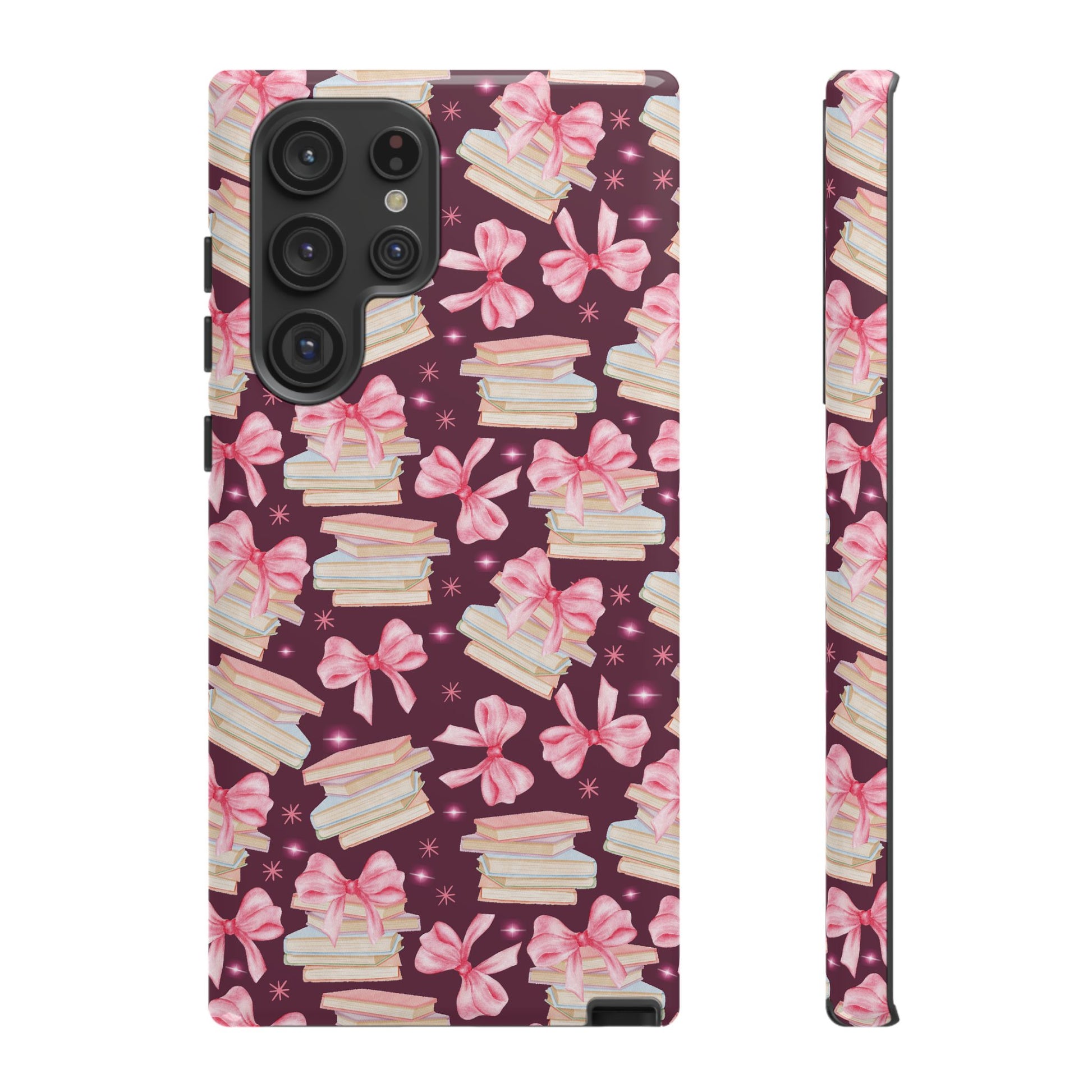 Coquette Pink Bows & Books Phone Case for iPhone 17 and Samsung, Pixel | Stylish Protective Cover Gift for Her Perfect for Floral Lover