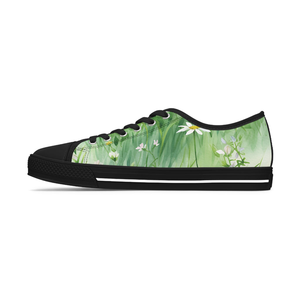 Green Floral Women's Low Top Sneakers Breathable Polyester Canvas, Lightweight Stylish Floral Pastel Design, Comfortable All-Day Wear, Perfect for Walking and Everyday Activities - MRSBYVALLE