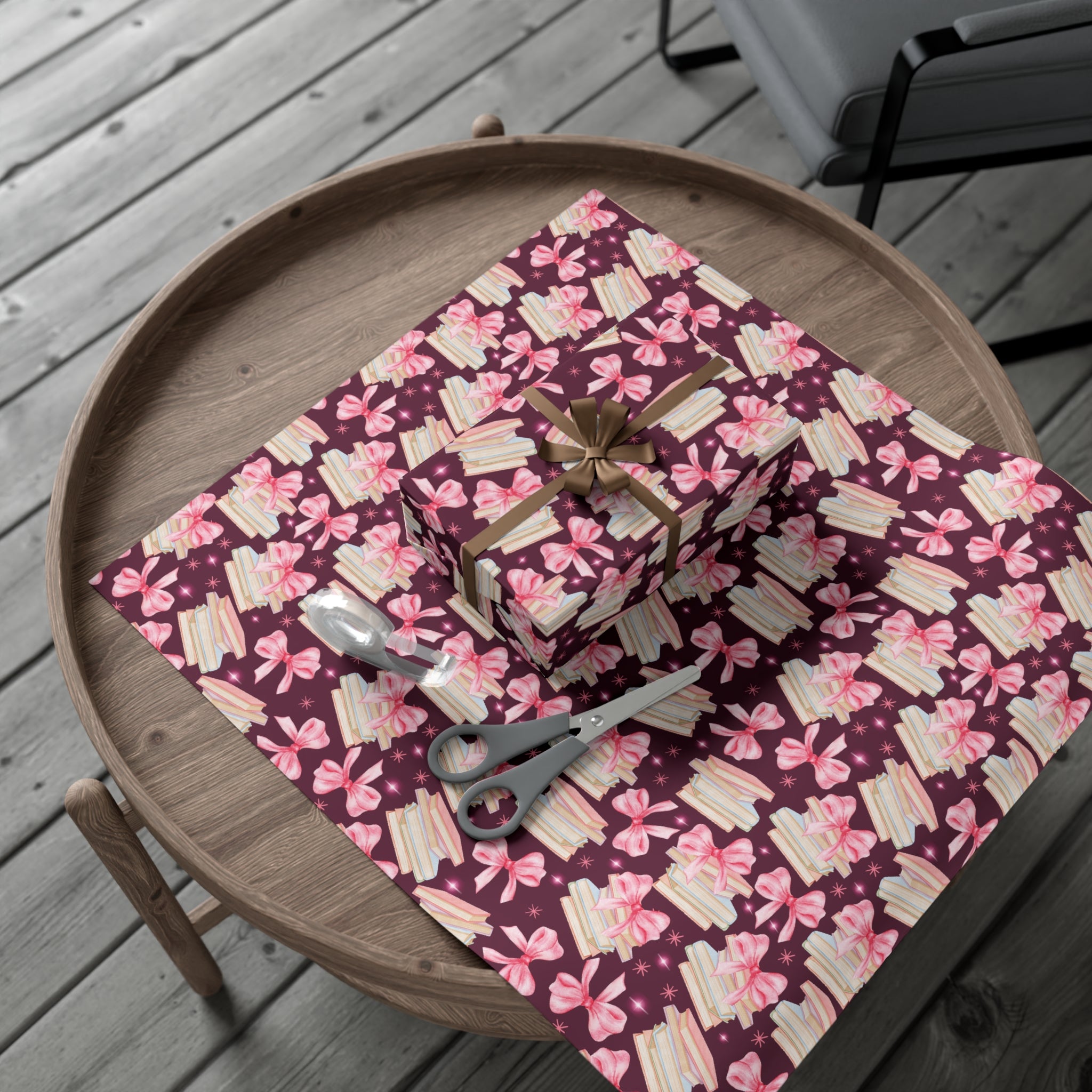 Coquette Pink Bows Books Plum Wrapping Paper Festive Holiday Gift Wrap with Perfect for Christmas Presents, Crafting, & Holiday Decor – Premium Quality - MRSBYVALLE