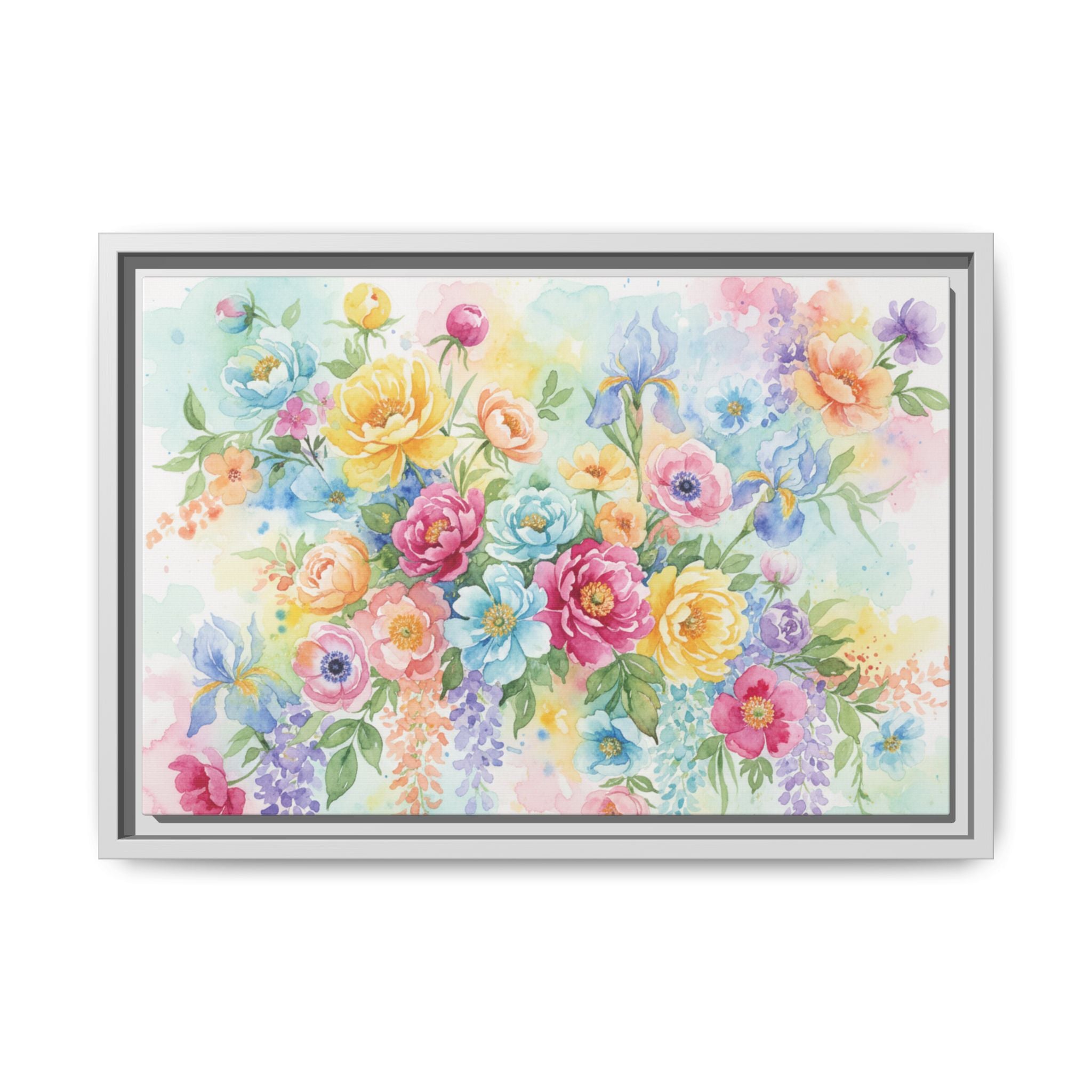 Watercolor Floral Bouquet Canvas, Framed Matte Wall Art | Multi-Color Wall Art