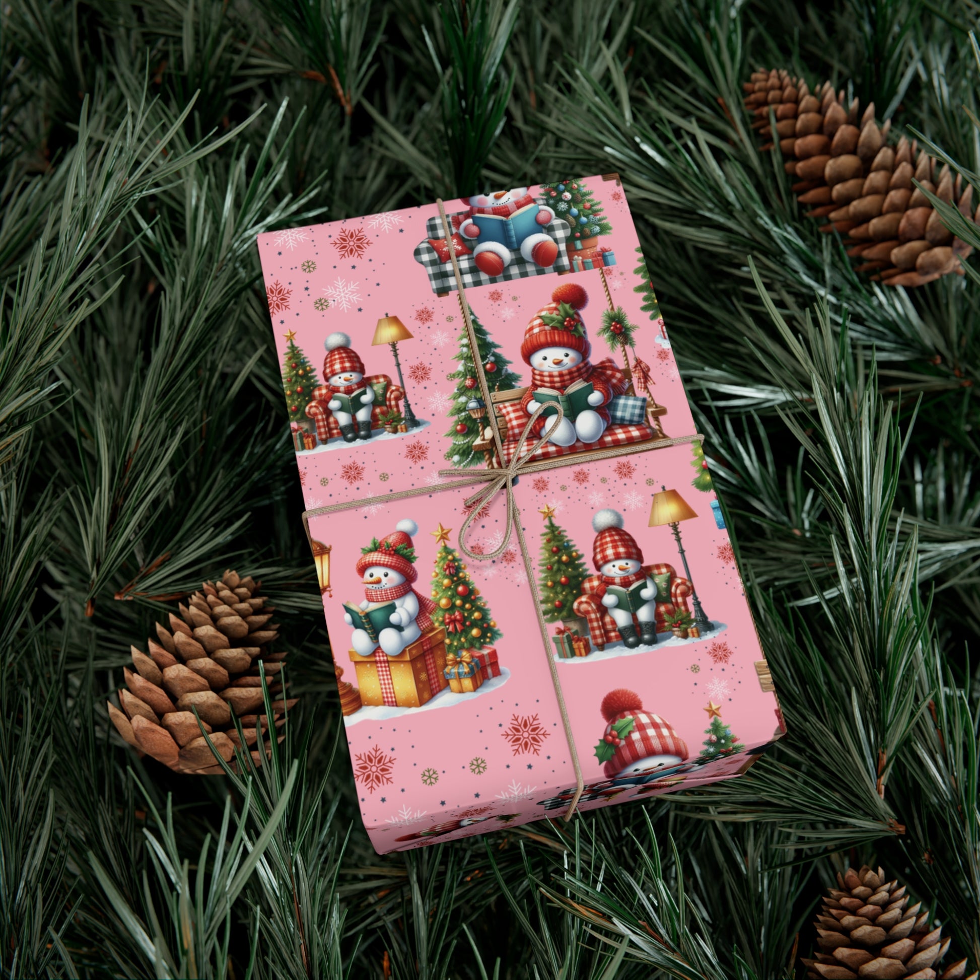 Pink Christmas Snowman Wrapping Paper with Adorable Pink Bows Perfect for Whimsical Christmas Gift Wrap | Festive Holiday Present Wrapping Sheets - MRSBYVALLE