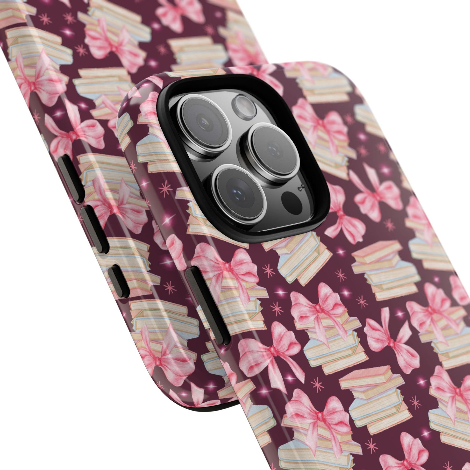 Coquette Pink Bows & Books Phone Case for iPhone 16 15 14 13 12  21 23 Samsung, and Pixel | Stylish Protective Cover Gift for Her Perfect for Floral Lover