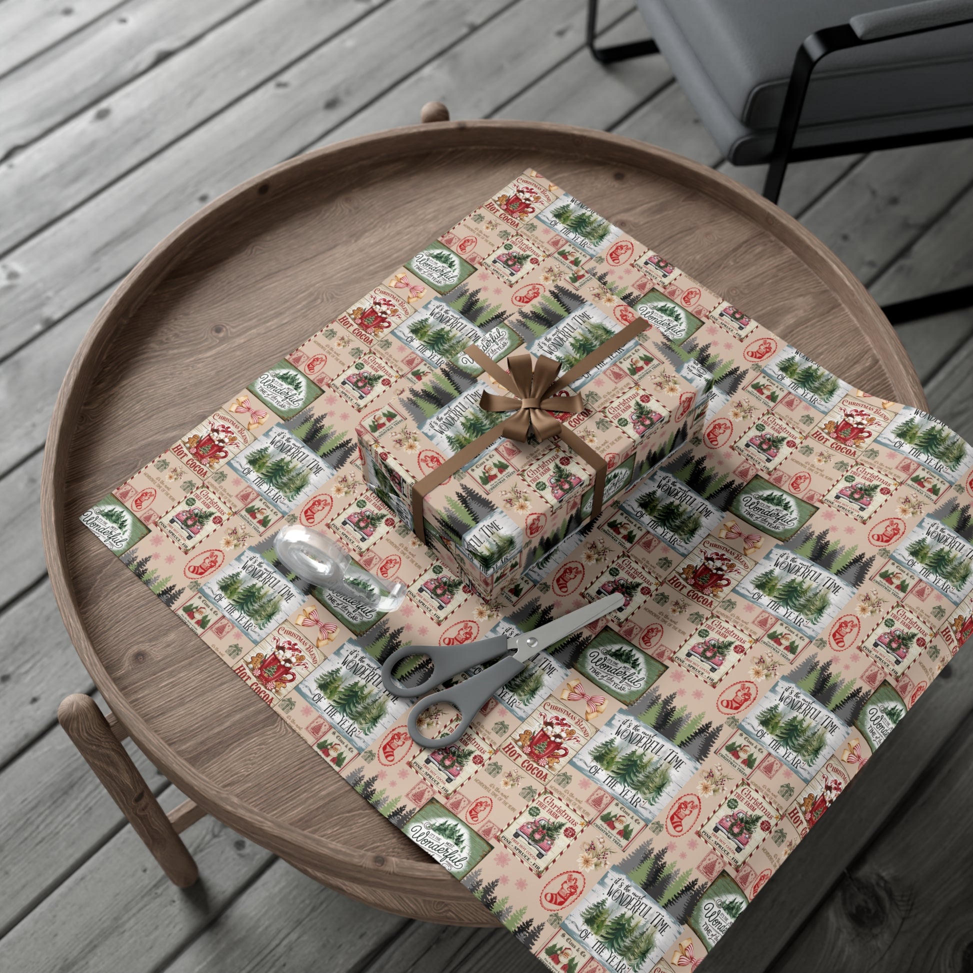 Christmas Wrapping Paper with Vintage Stamps Design  Perfect for Unique Holiday Gift Wrapping Premium Quality Gift Wrap for Luxurious Presentation - MRSBYVALLE