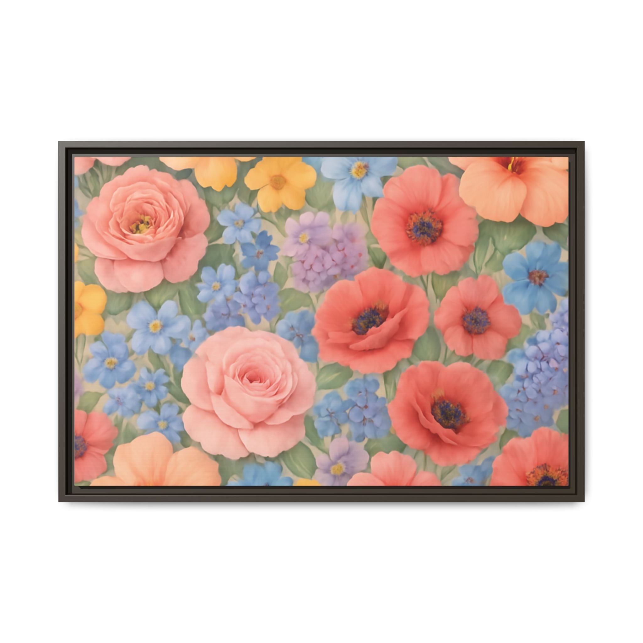 Luxury Framed Floral Canvas – Bold Multi-Color Botanical Wall Art, Elegant Nature-Inspired Accent for Living Room, Bedroom, or Office Décor Gift for Mom