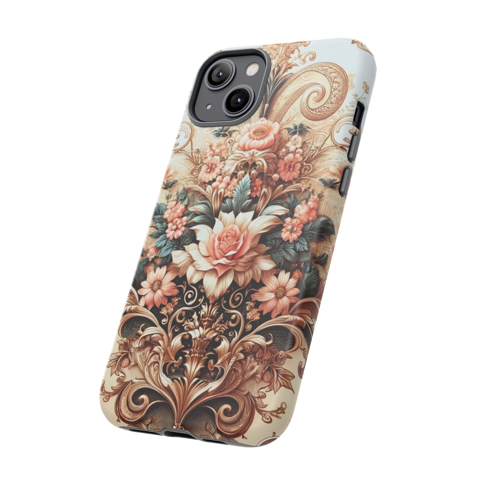 Gold Design Luxury Phone Tough Case Floral Elegant Durable Stylish for Modern Devices iPhone 17, 16, 15, Samsung iPhone Samsung Accessory Gift for Her