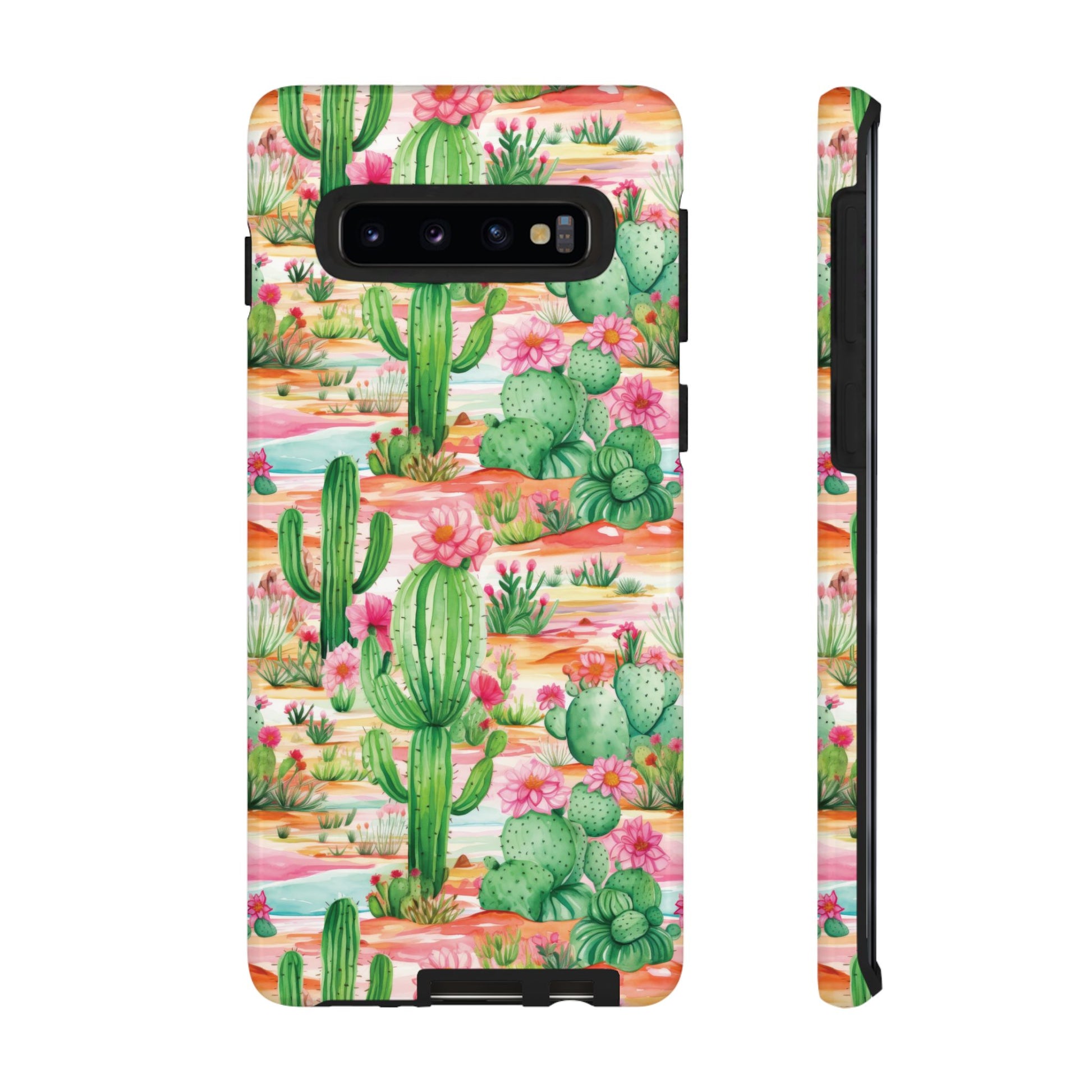 Pink and Mint Green Cactus Phone Case - Tough, Stylish Cover with Cactus Flowers | Durable Protection for iPhone & Android | Fresh Nature-Inspired Design!