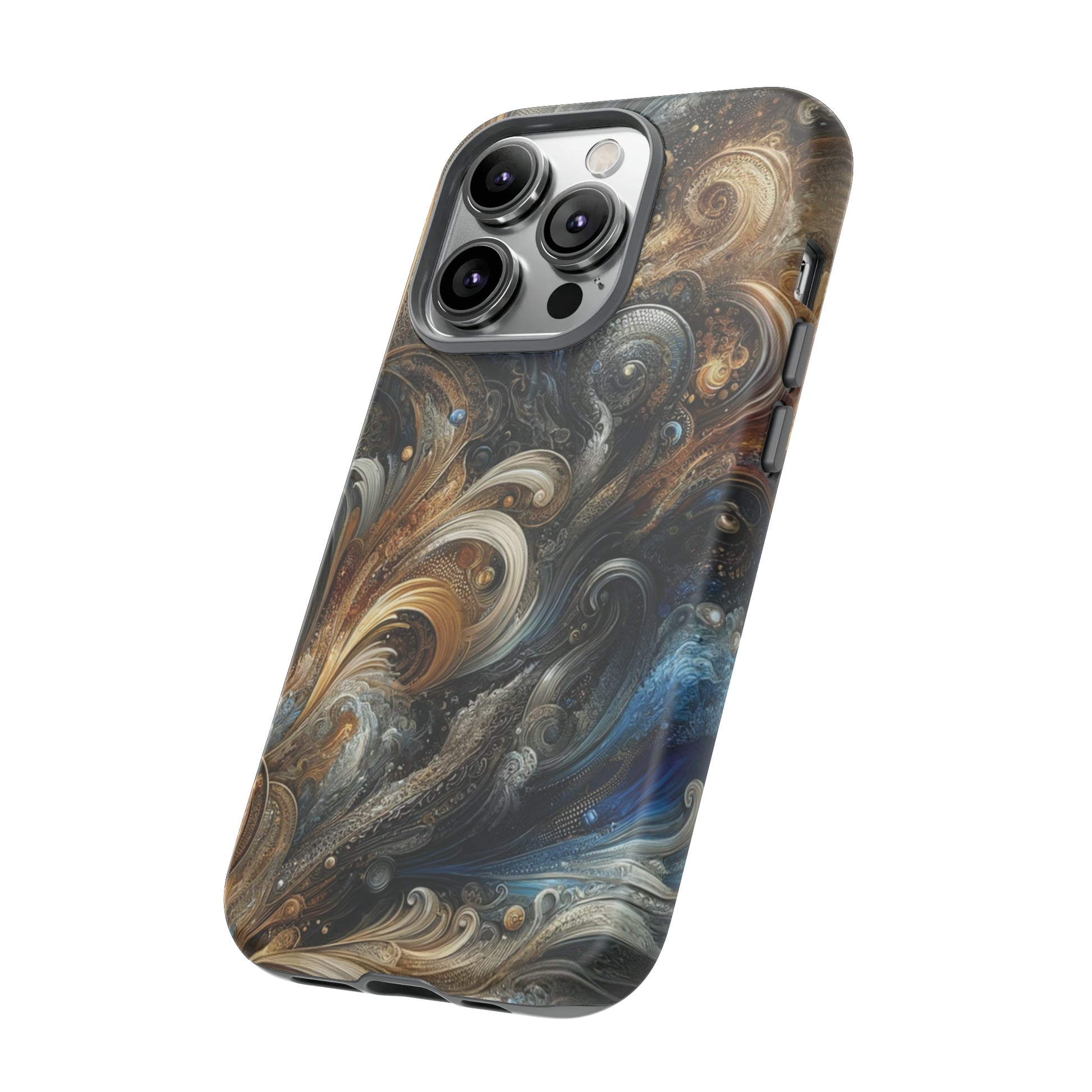 Gold and Navy Art Design Luxury Phone Tough Case Floral Elegant Durable Stylish for Modern Devices iPhone 15, Samsung iPhone Samsung Accessory Gift for Her.