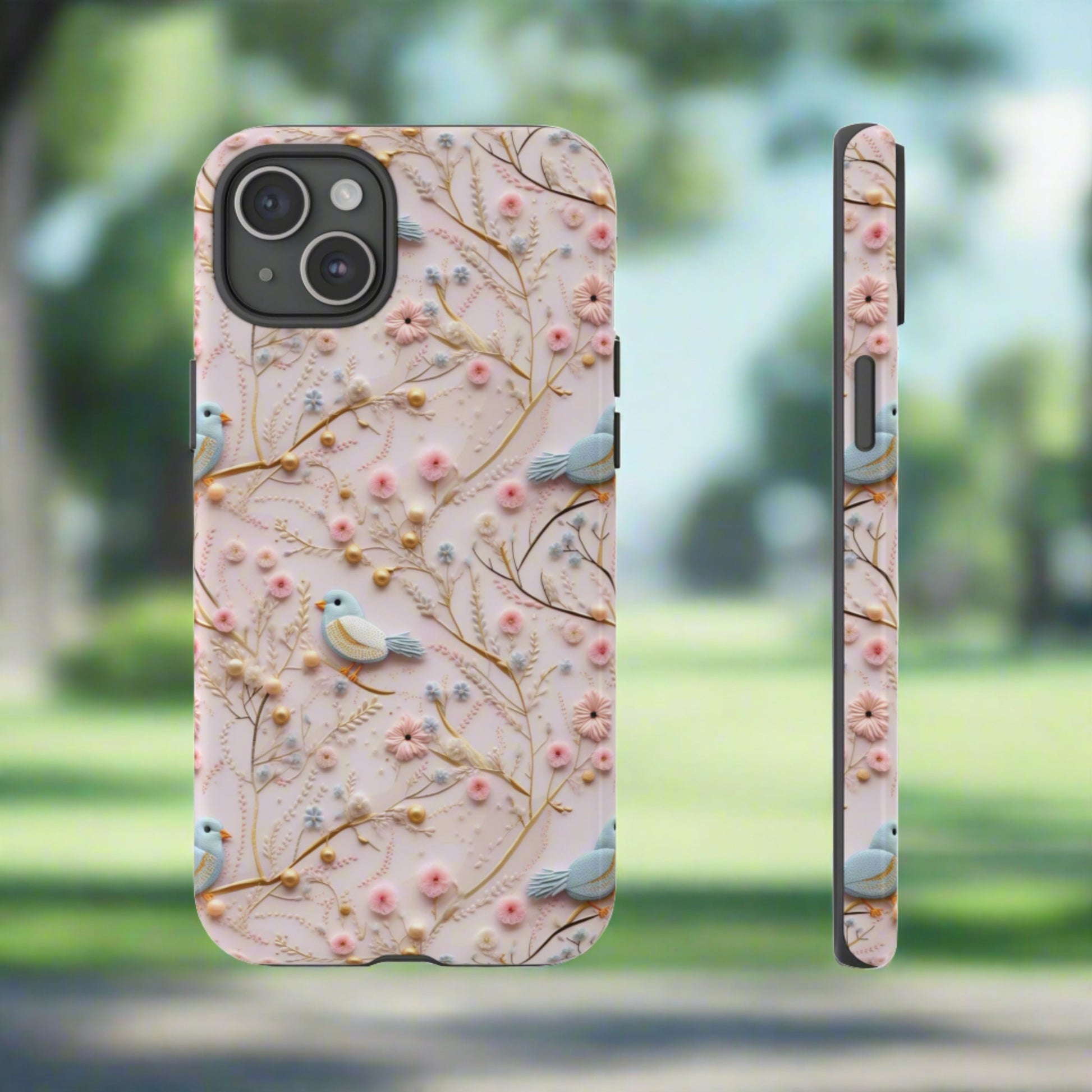 3D Birds Elegant Faux Flowers Phone Case Stylish & Durable for iPhone Samsung Gift iPhone 15, 14, 13 Samsung Pixel Gift for Mom Accessory Gift for Her