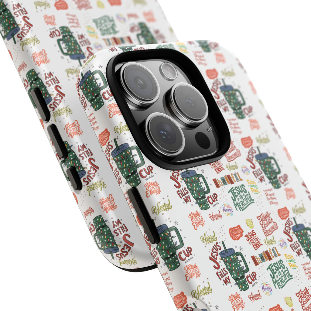 Jesus Fill My Cup Phone Case Cute Floral Design in Red, Pink, Blue – Aesthetic Protective Case for iPhone and  Android