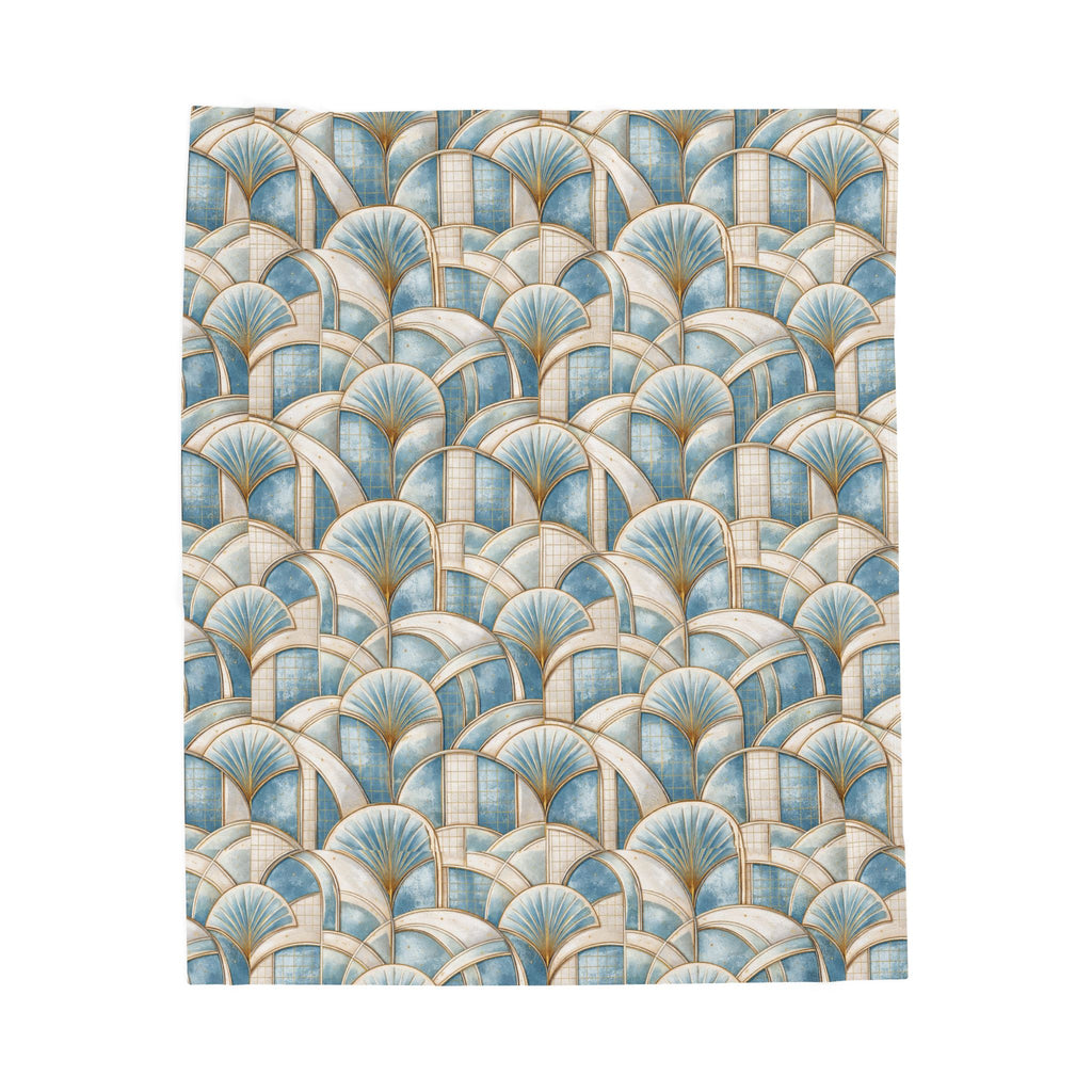 Couverture Polaire en Velours Luxe Géométrique Bleu et Or Minky