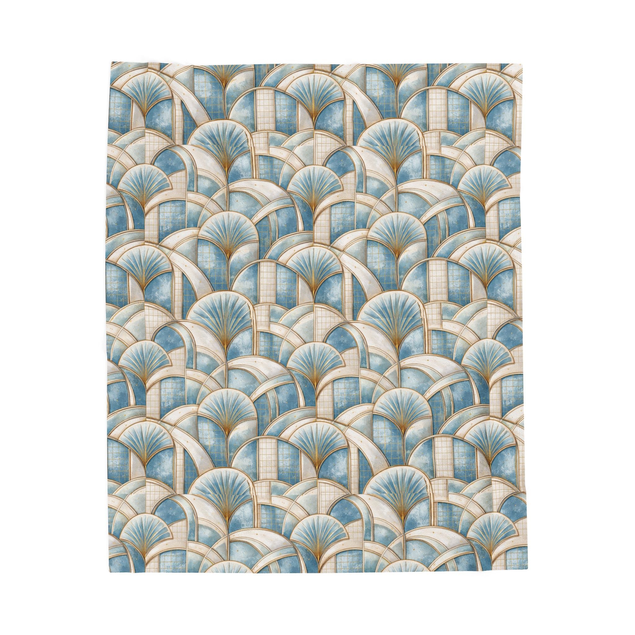 Couverture Polaire en Velours Luxe Géométrique Bleu et Or Minky