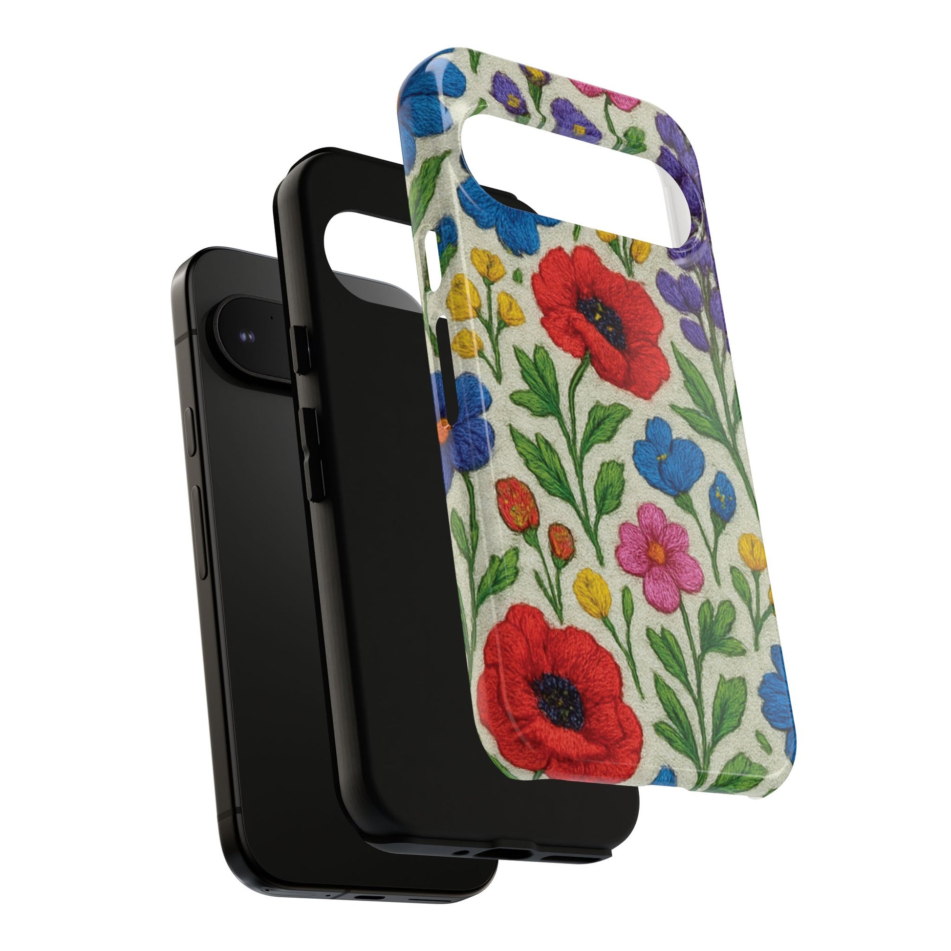 Bright 3D Illusion Wildflower Phone Case Cute Floral Design in Red, Pink, Blue – Aesthetic Protective Case for iPhone and  Android