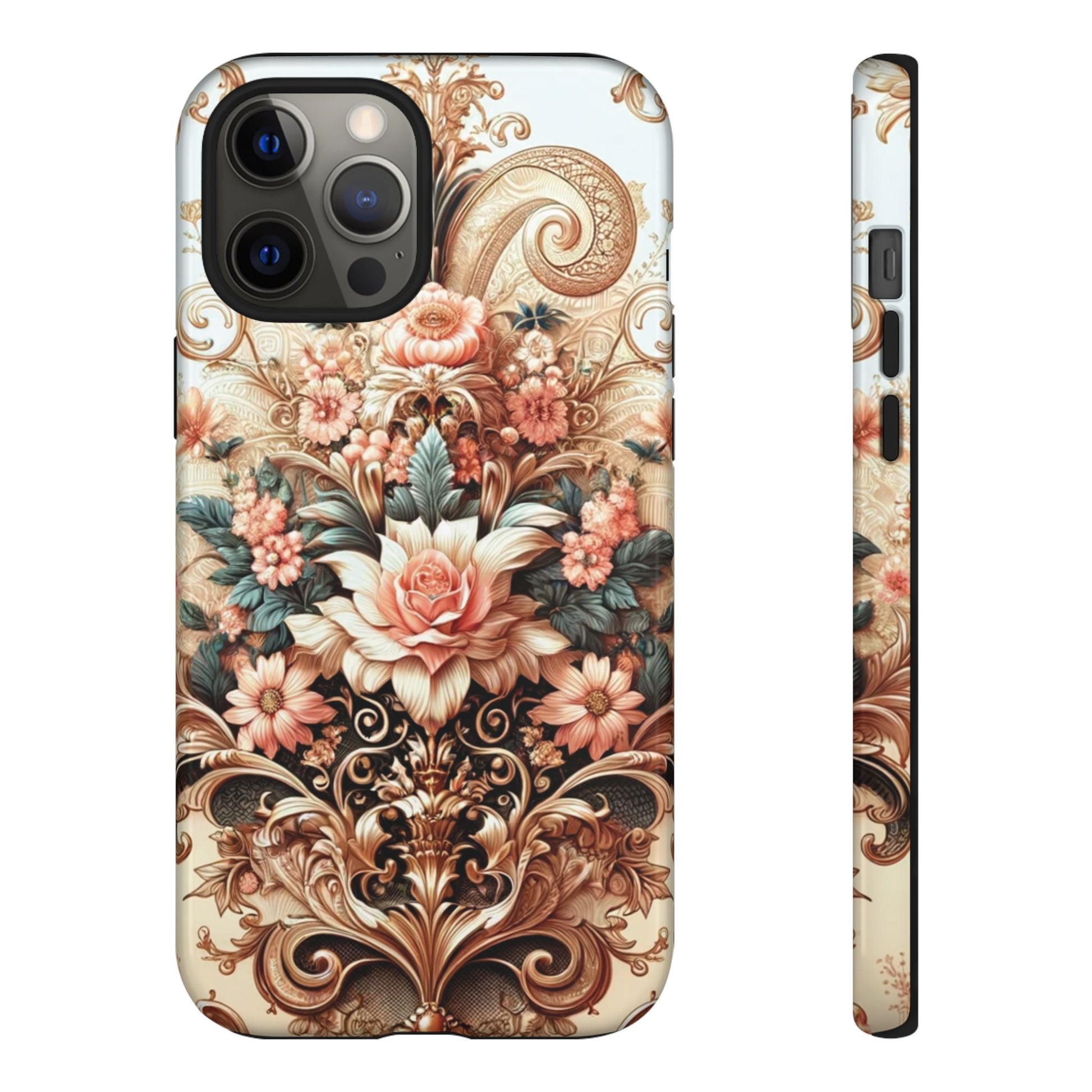 Gold Design Luxury Phone Tough Case Floral Elegant Durable Stylish for Modern Devices iPhone 17, 16, 15, Samsung iPhone Samsung Accessory Gift for Her