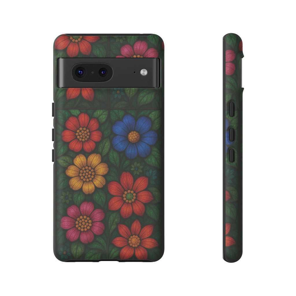 Coque de téléphone effet vitrail floral lumineux Art abstrait coloré, Étui de protection esthétique pour iPhone, Samsung et Google, Idée cadeau unique pour maman