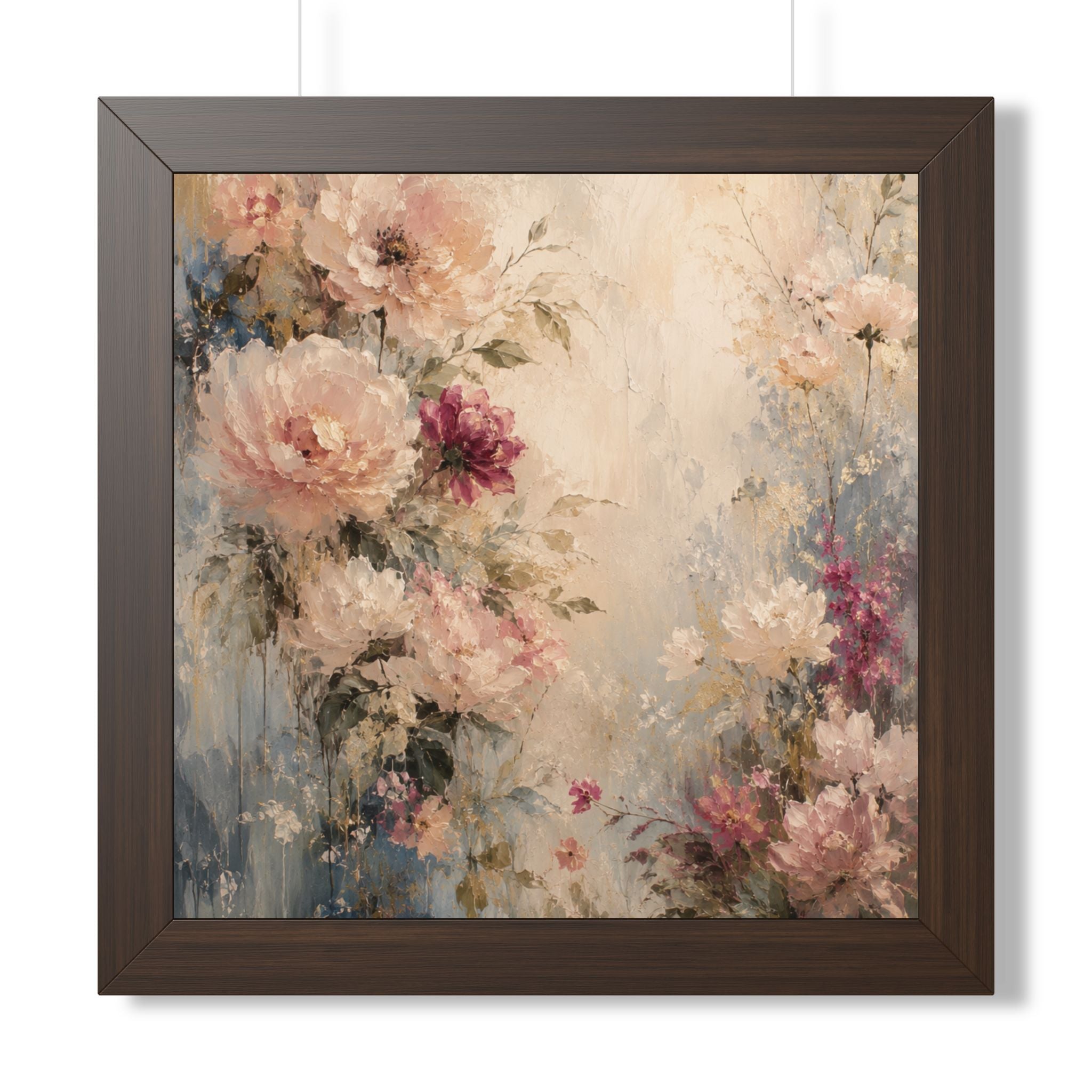Soft Watercolor Peonies Framed Vertical Poster | Floral Wall Art
