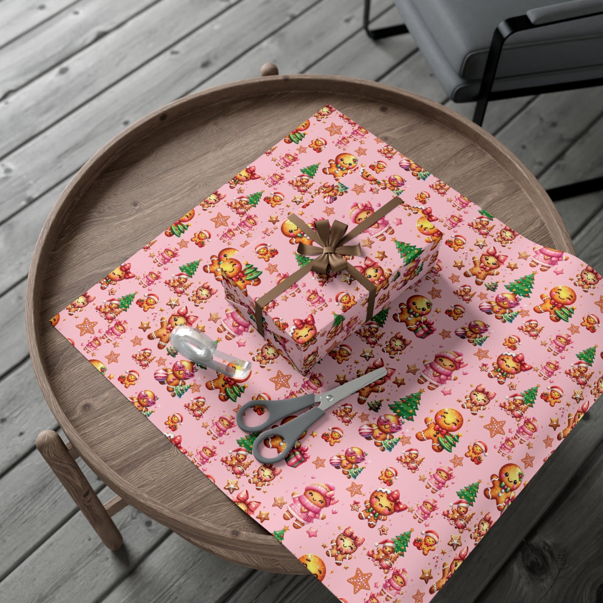 Pink Gingerbread Girls Christmas Wrapping Paper Cute Holiday Gift Wrap for Her, Festive & Whimsical Packaging for Xmas, Baby Showers Birthdays 3 SizesPerfect for Seasonal Gifting