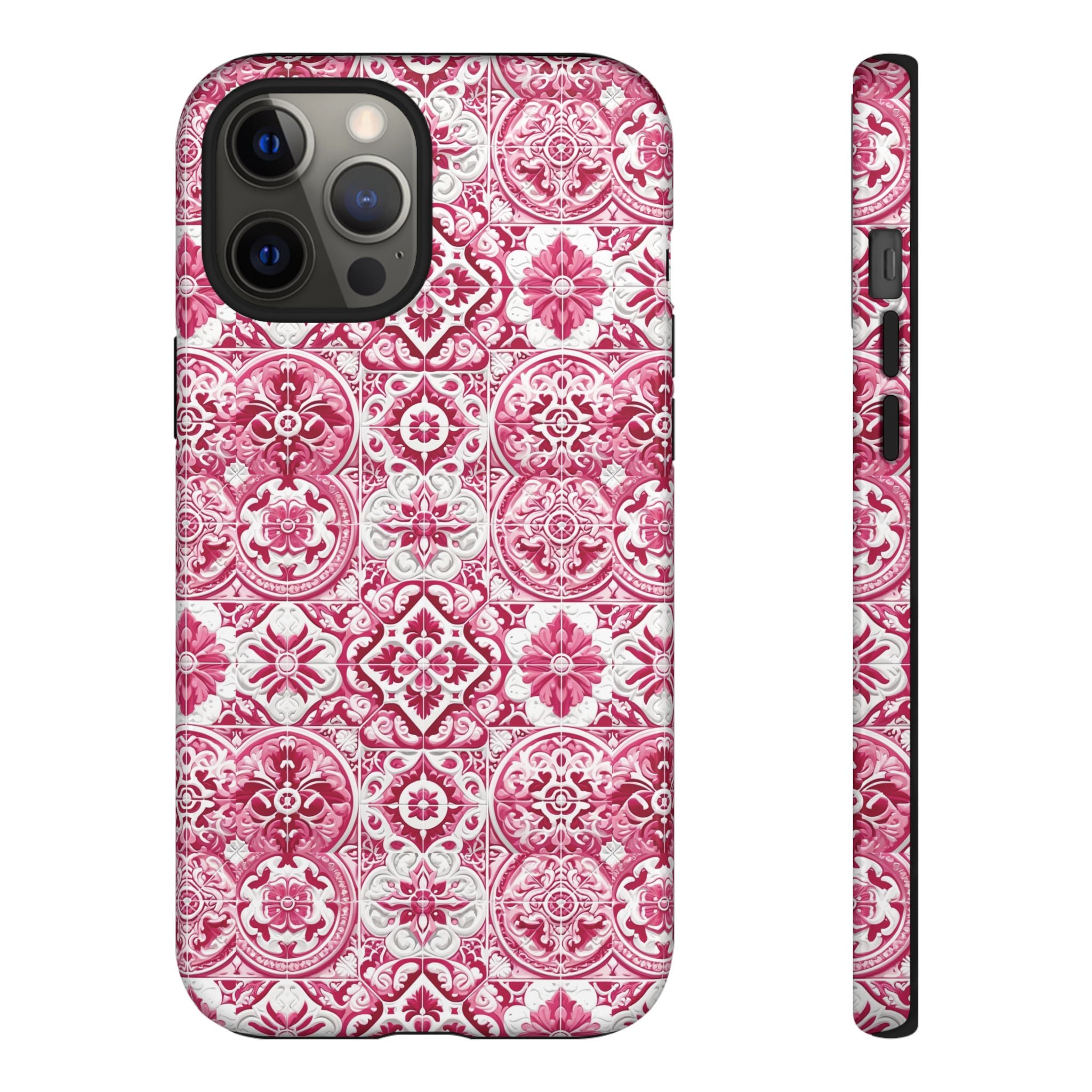 Pink and White Mediterranean Tile Design Phone Case - Stylish, Protective Cover for All Models Gift for Mom Accessory Gift for Her