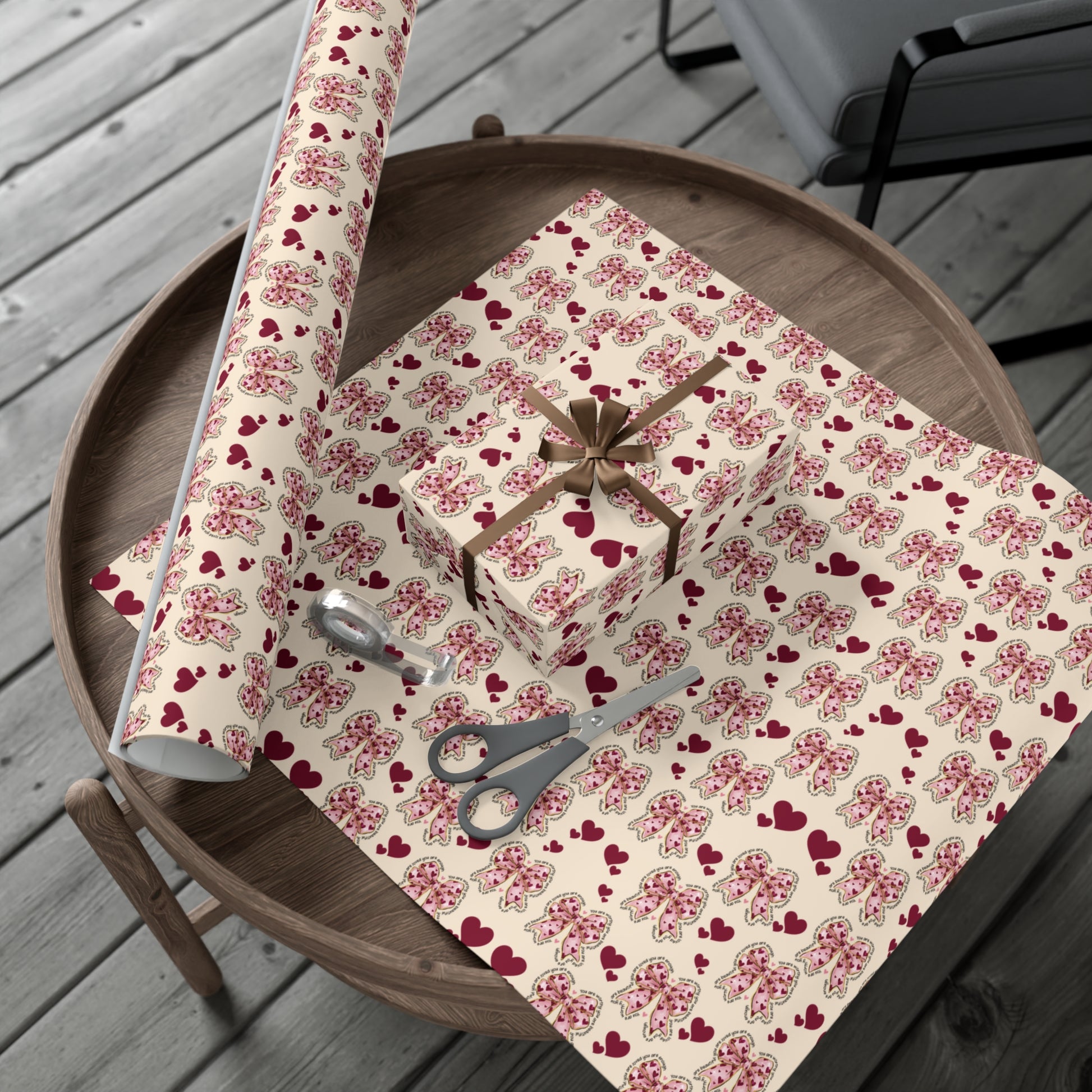 Charming Hearts & Pink Bows Wrapping Paper Elegant Gift Wrap for Any Occasion | Perfect for Birthdays, Anniversaries, and Special Celebrations Gift for Her - MRSBYVALLE