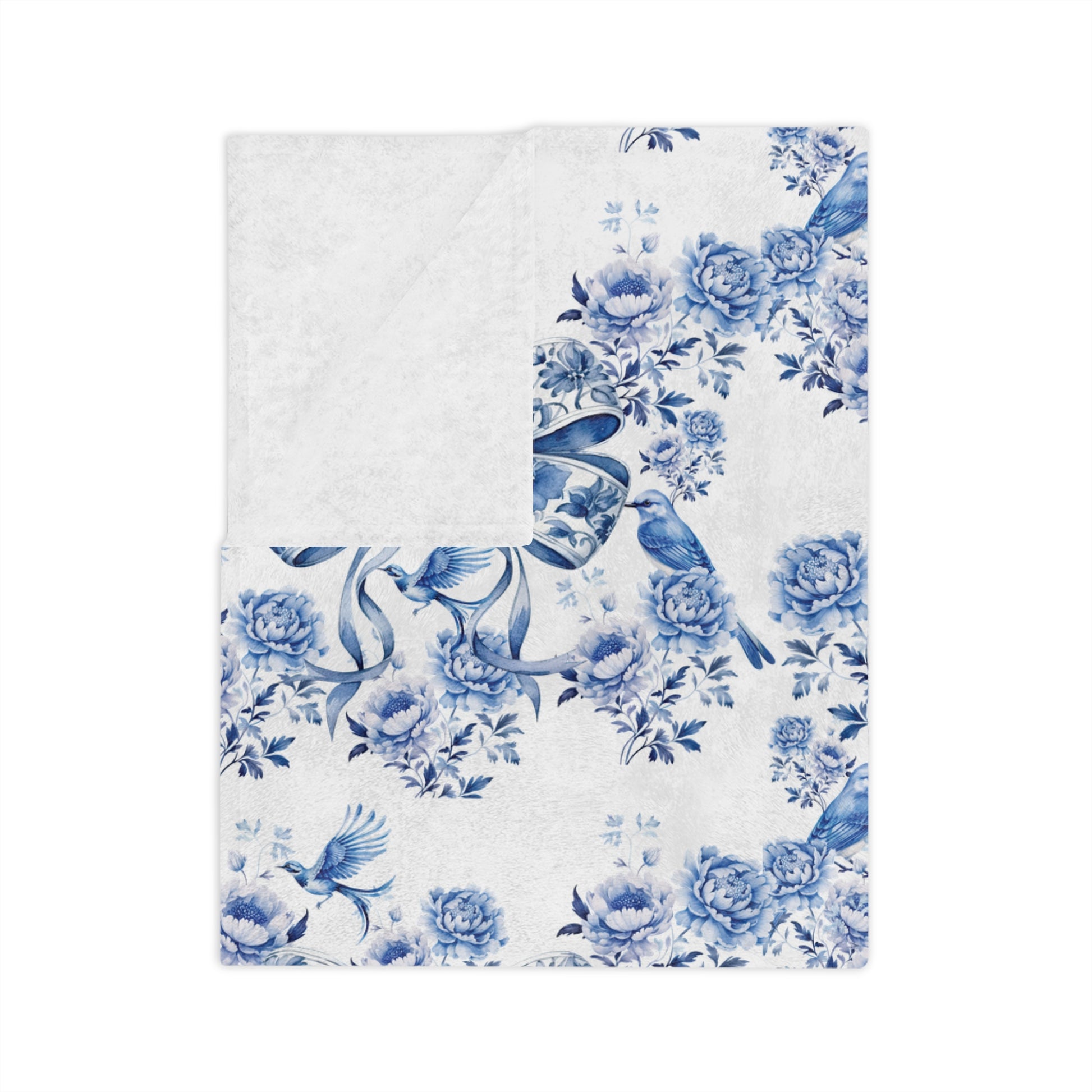 Elegant Blue Bow Chinoiserie Blanket – Soft & Cozy Throw in 60x50 & 80x60, Vintage Bird & Floral Design, Lightweight, Warm, Perfect for Home & Gift Giving Housewarming Gift Throw