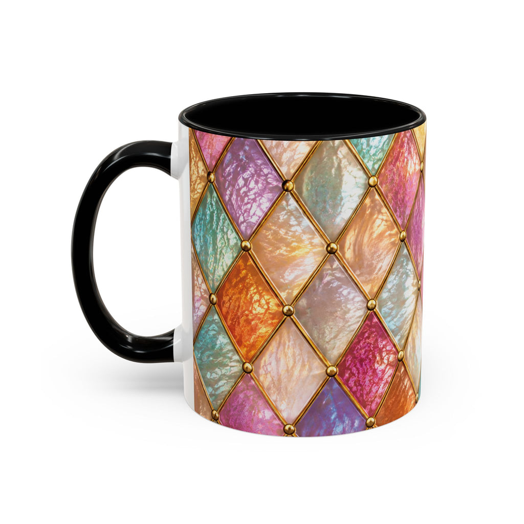 Colorful Jewel-Quilt Accent Coffee Mug — Vibrant Stained-Glass Pattern (11/15oz) Gift for her