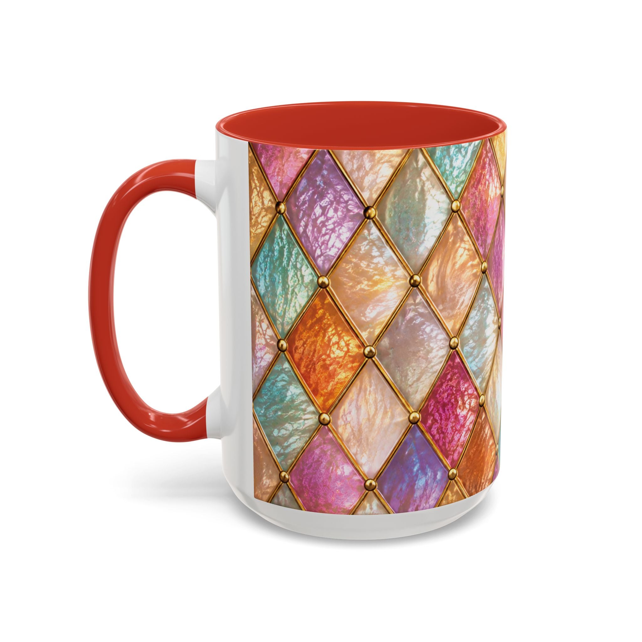 Colorful Jewel-Quilt Accent Coffee Mug — Vibrant Stained-Glass Pattern (11/15oz) Gift for her