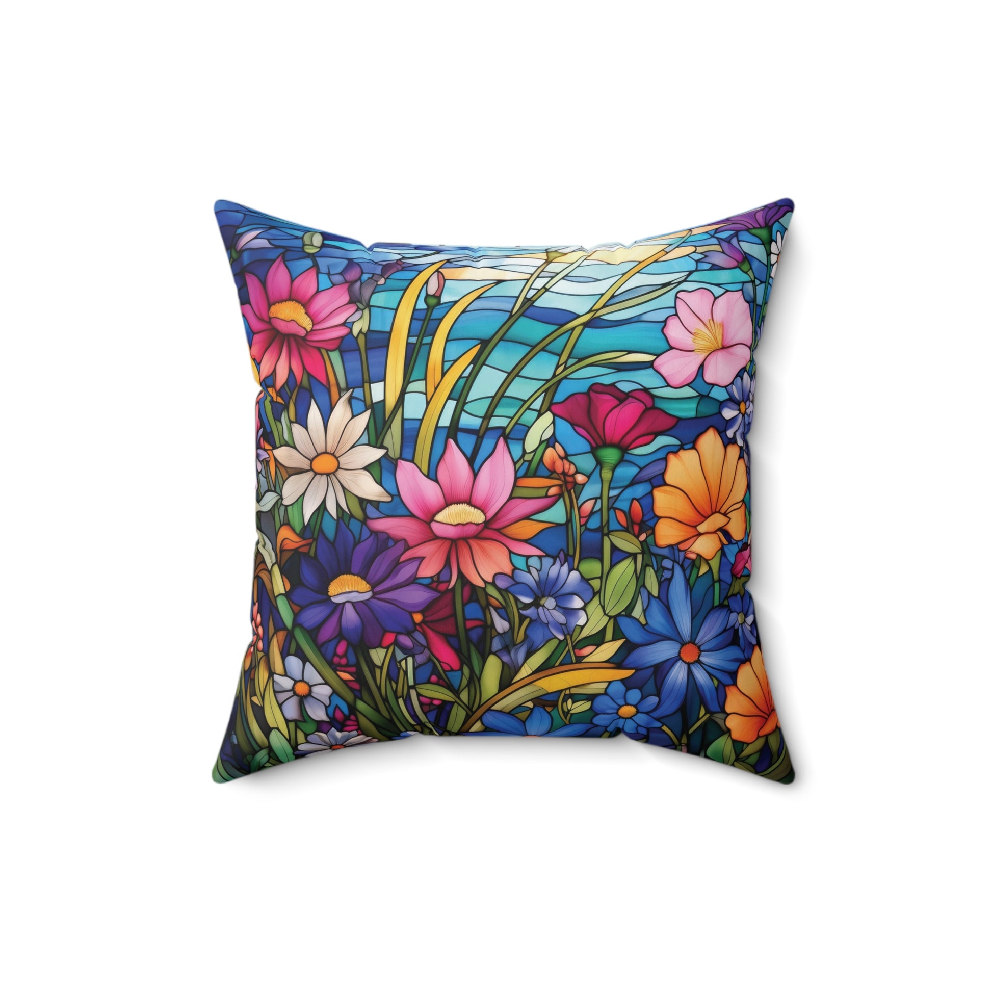 Wildflowers Stain Glass Illusion Decorative Pillow - Retro Christmas Design Square Decorative Pillow  Accent Home Decor | Premium Quality, Soft, and Durable | Perfect for Couch, Bed, or Chair | Elegant Bedrooms Pillow Gift New House, Bridal Shower Gift - MRSBYVALLE