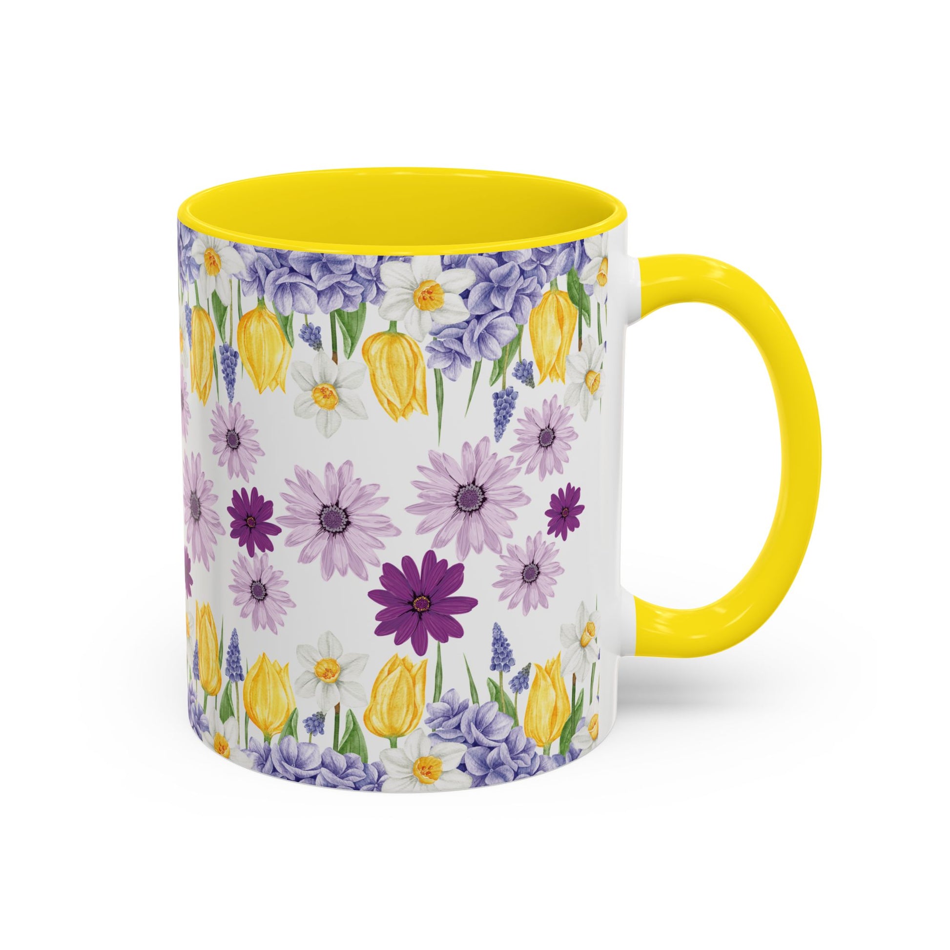 Botanical Floral Mug  Lavender & Yellow Flowers, Ceramic 11oz & 15oz Cup, Ideal Gift for Coffee Lovers, Mother's Day, or Cozy Spring Mornings