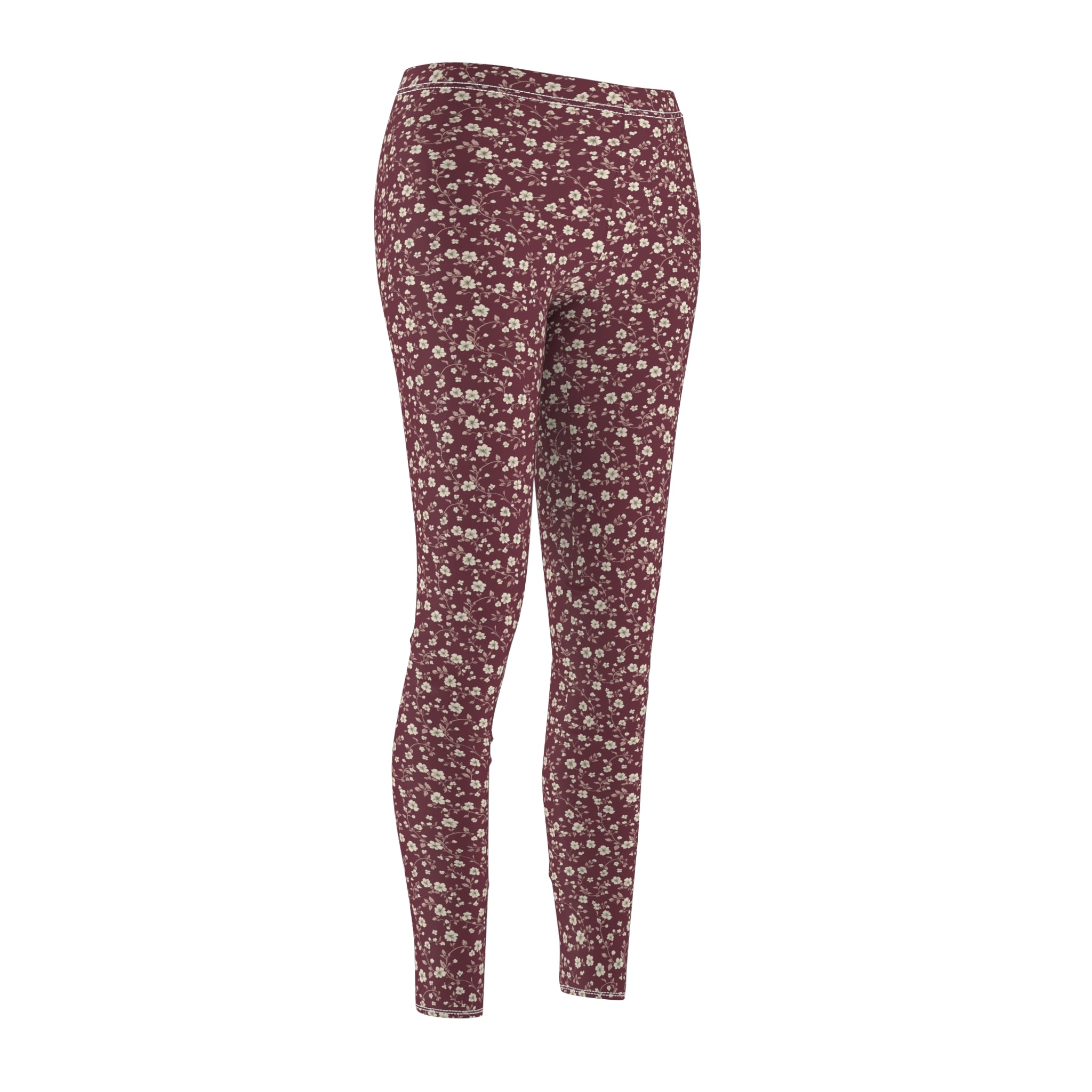 Burgundy White Floral Abstract Women's Casual Leggings Stylish, Comfortable High-Waisted Yoga Pants for Everyday Wear, Workout, and Lounge – Perfect Gift Idea for Her – Available in Plus Sizes - MRSBYVALLE