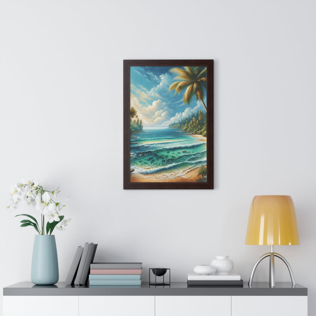 Coastal Bliss Ocean Beach View Framed Canvas Wall Art for Home Decor Framed Canvas Print Wall Art Classic Encased in Black, White, or Walnut Frames with Durable Acrylic Protection Ready to Hang  Timelessly Crafted..
